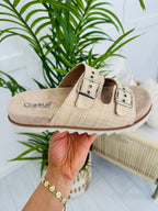 Coastal Buckle Sandals In Raffia
