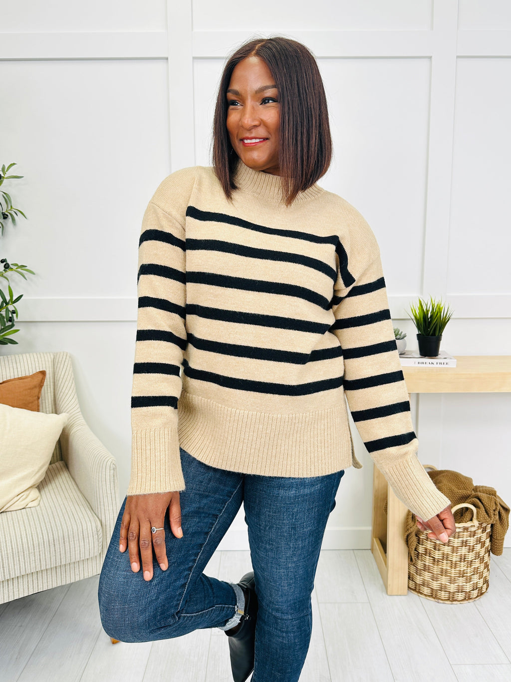 Never Out Of Line Sweater in Beige/Black