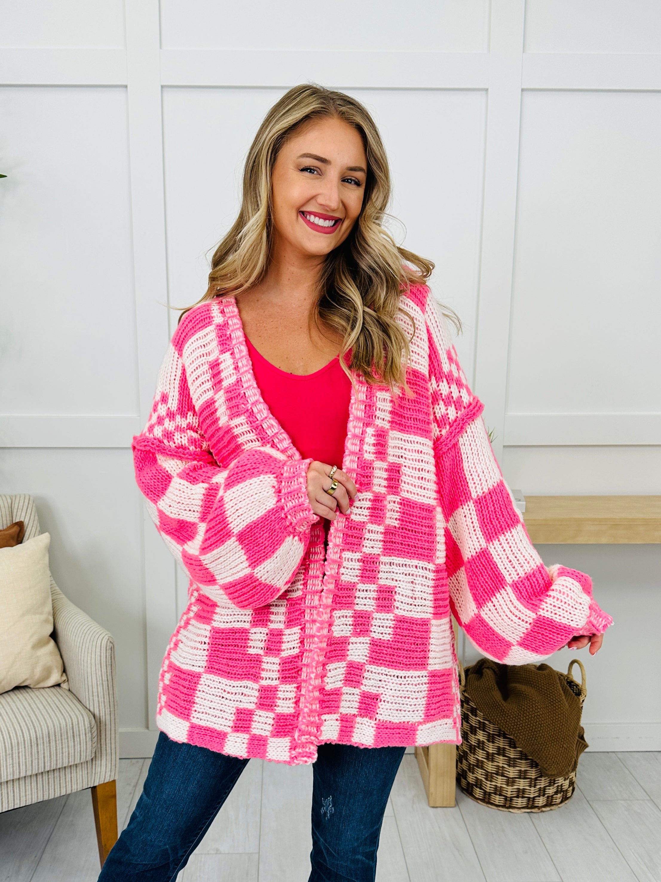 The Final Checkpoint Cardigan in Neon Pink Combo