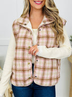 Plaid Wishes Vest in Taupe/Caramel