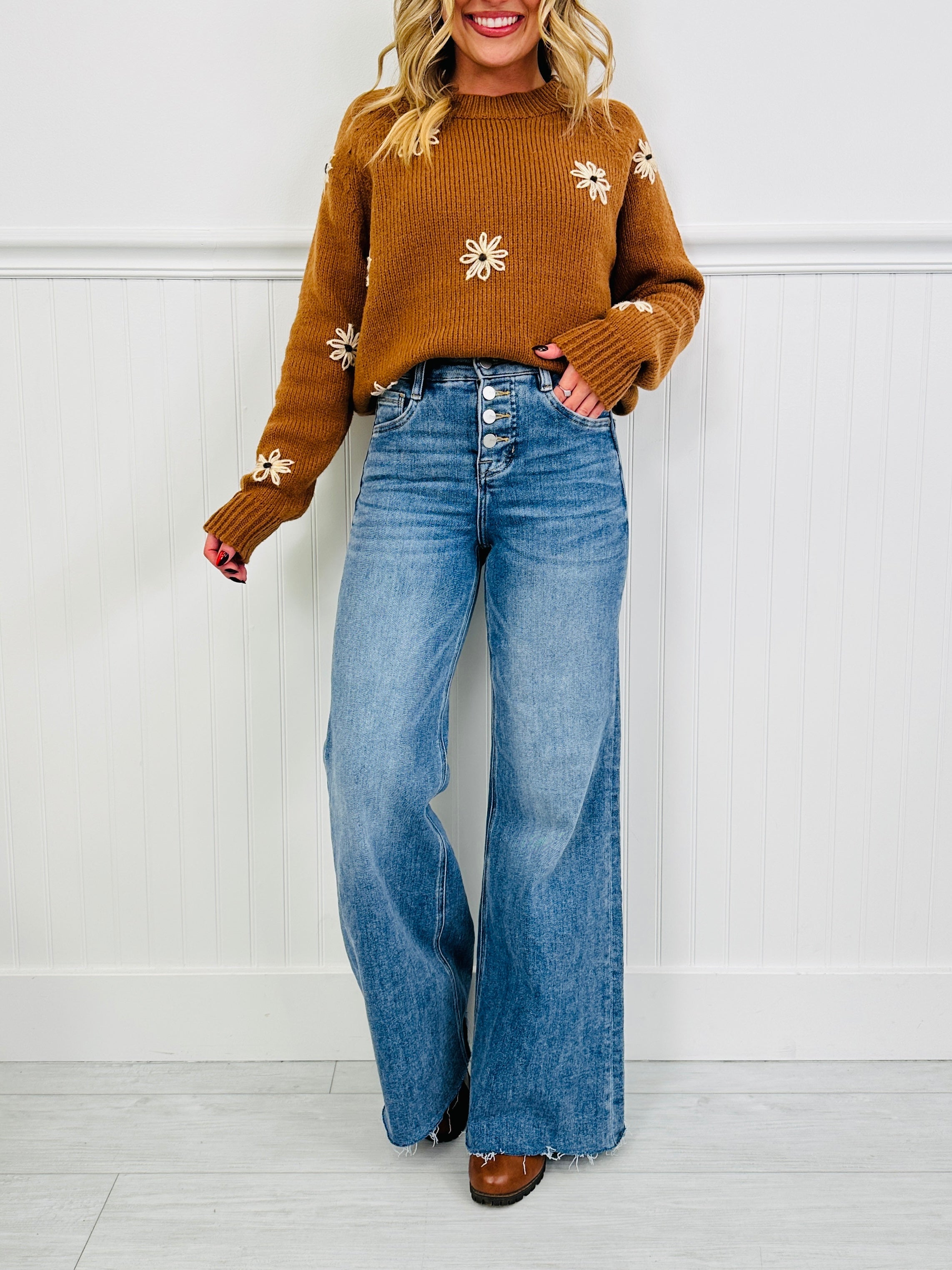Push Your Buttons Tummy Control Wide Leg Jeans