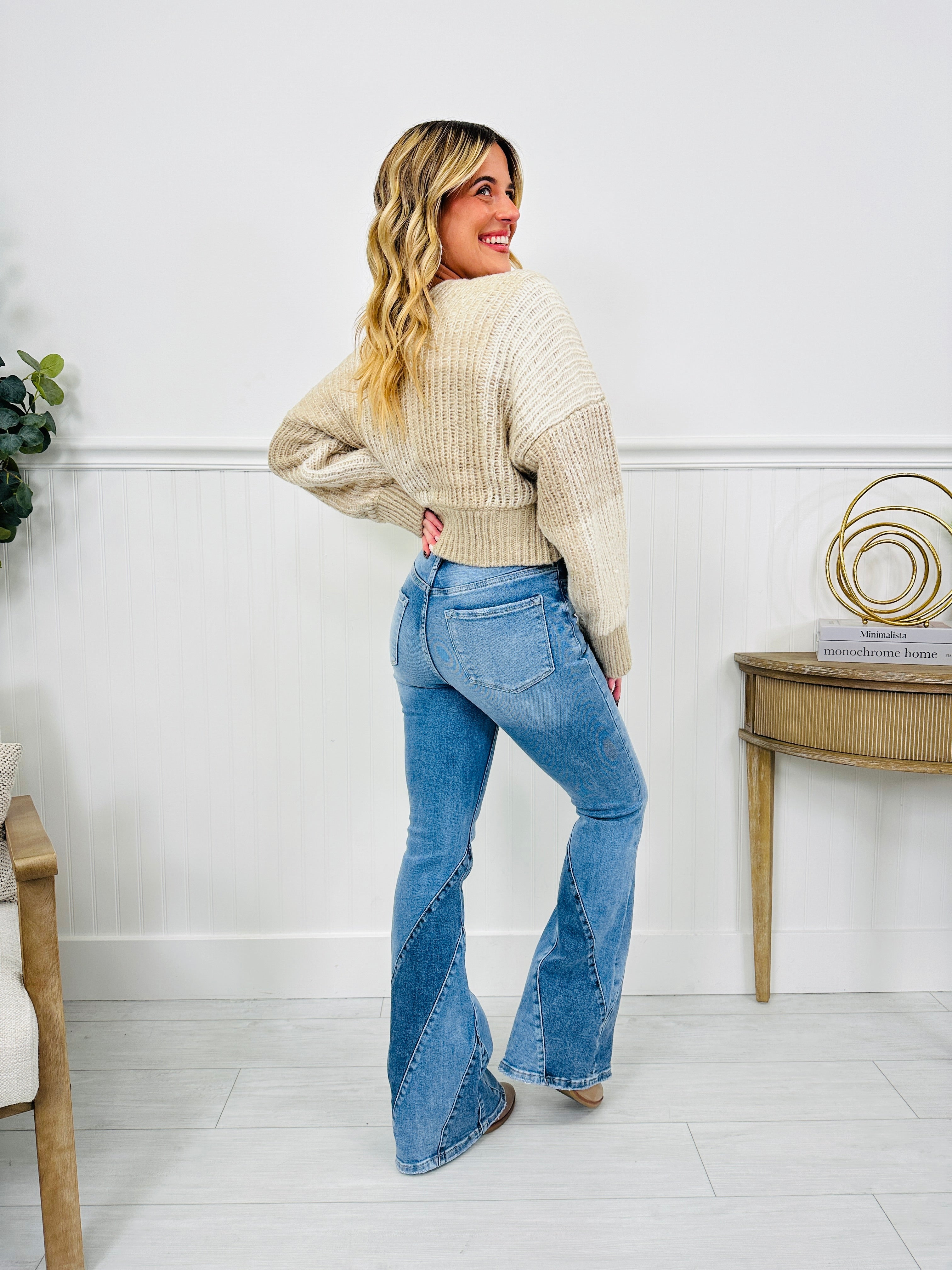Two Tone Trend Tummy Control Flare Jeans