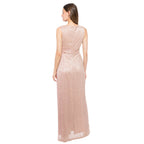 Marina  Long Pleated Metallic Waist Shirring Dress
