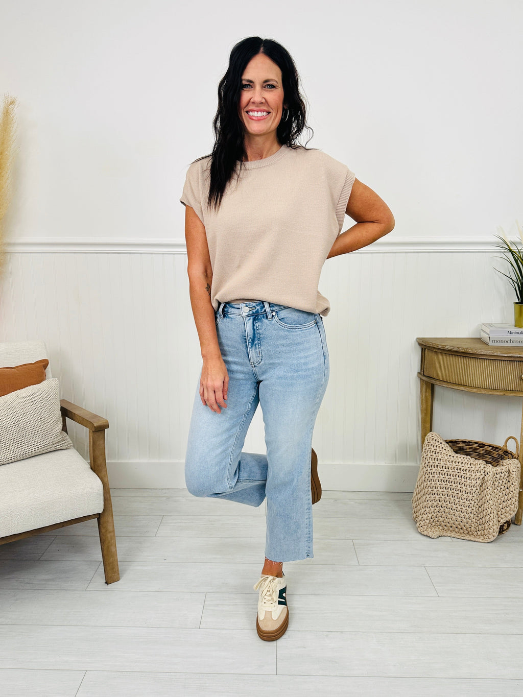 Along For The Ride Wide Leg Cropped Jeans With Tummy Control