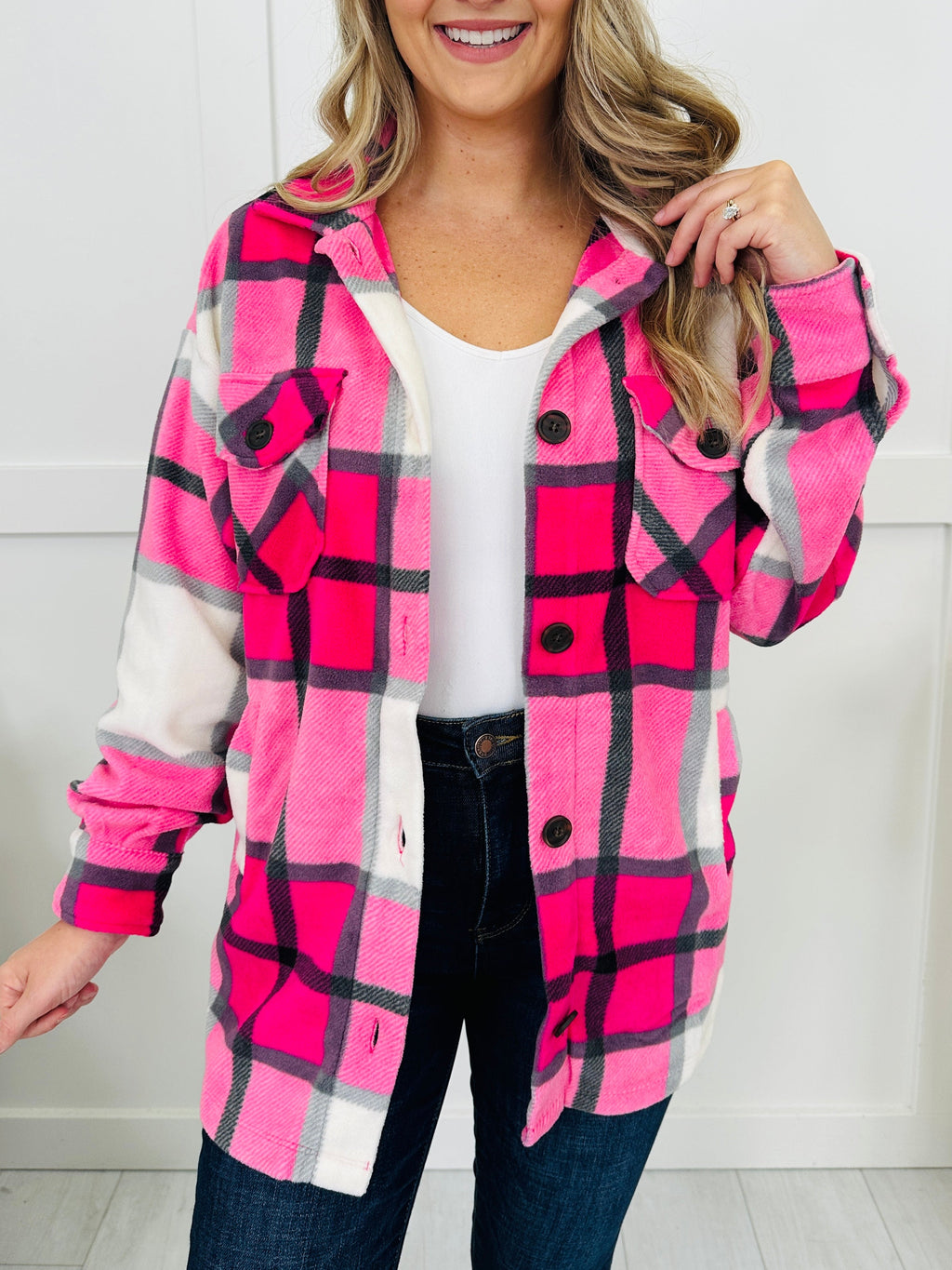 Rustic Runway Shacket in Hot Pink