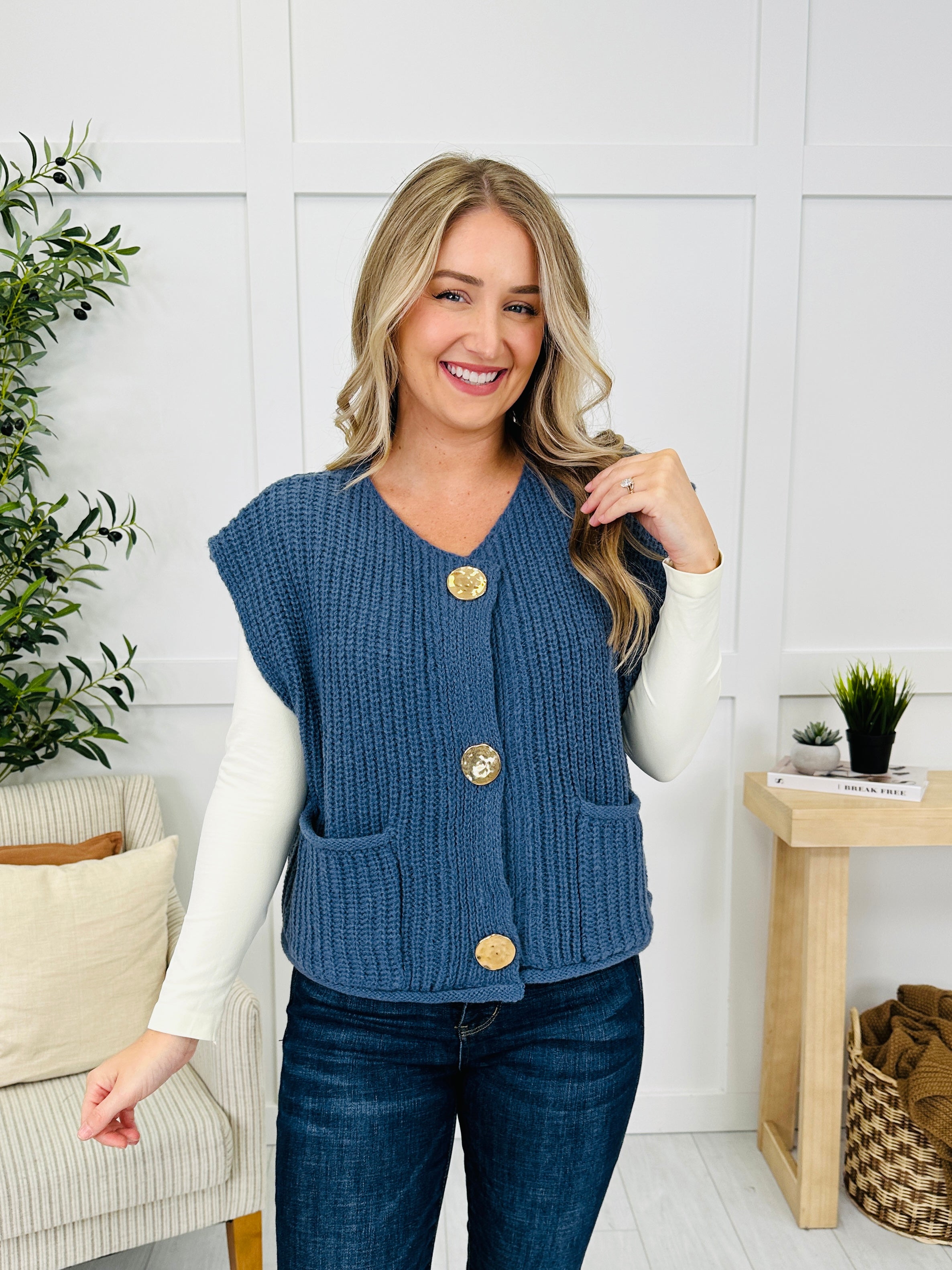 Held By The Thread Vest in Midnight Blue