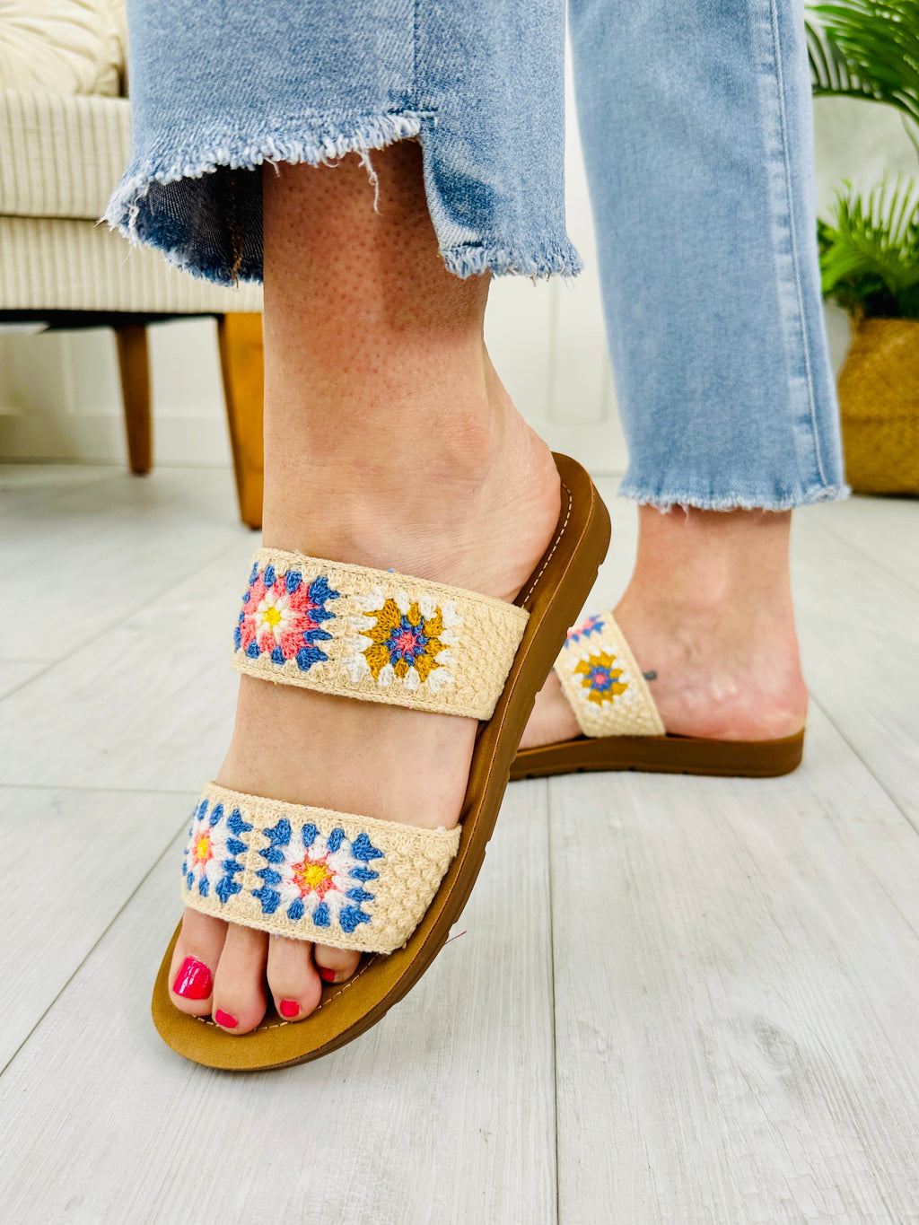 Crochet Charm Sandals in Pastel Pink