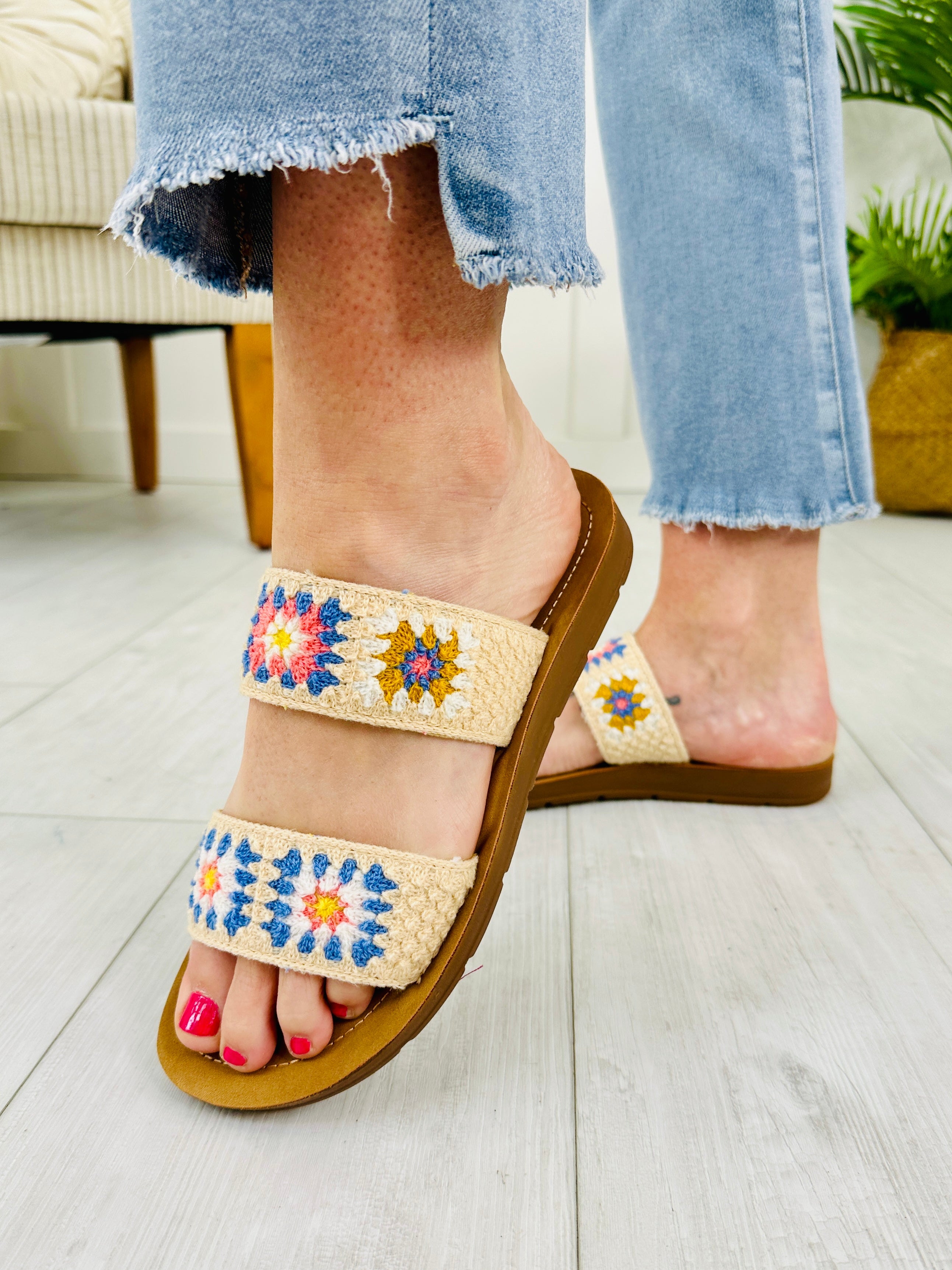 Crochet Charm Sandals in Pastel Pink