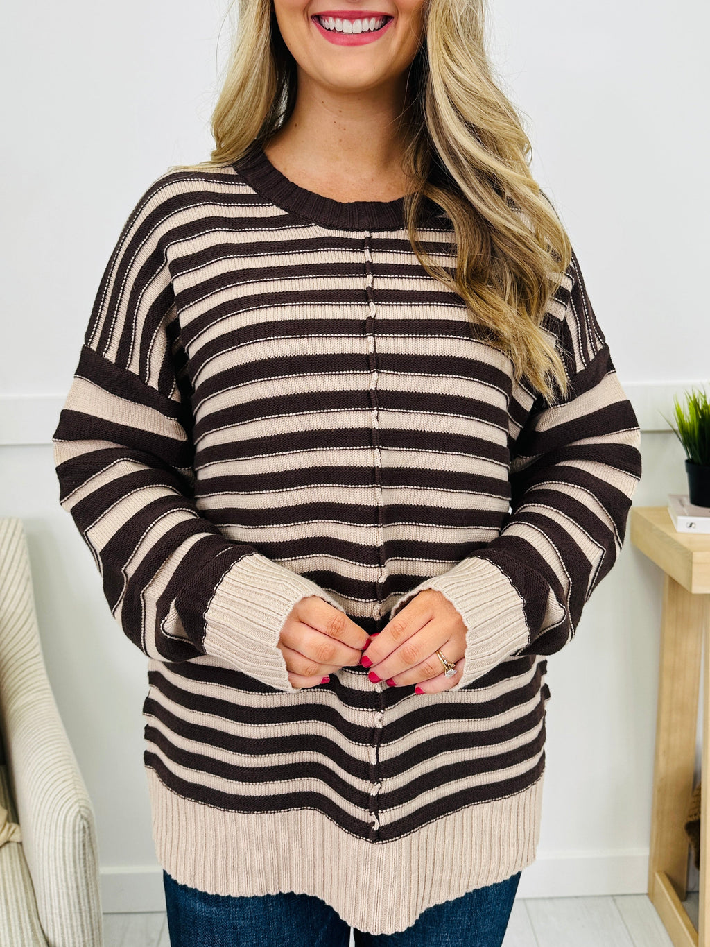 Stripe Shift Sweater in Brown