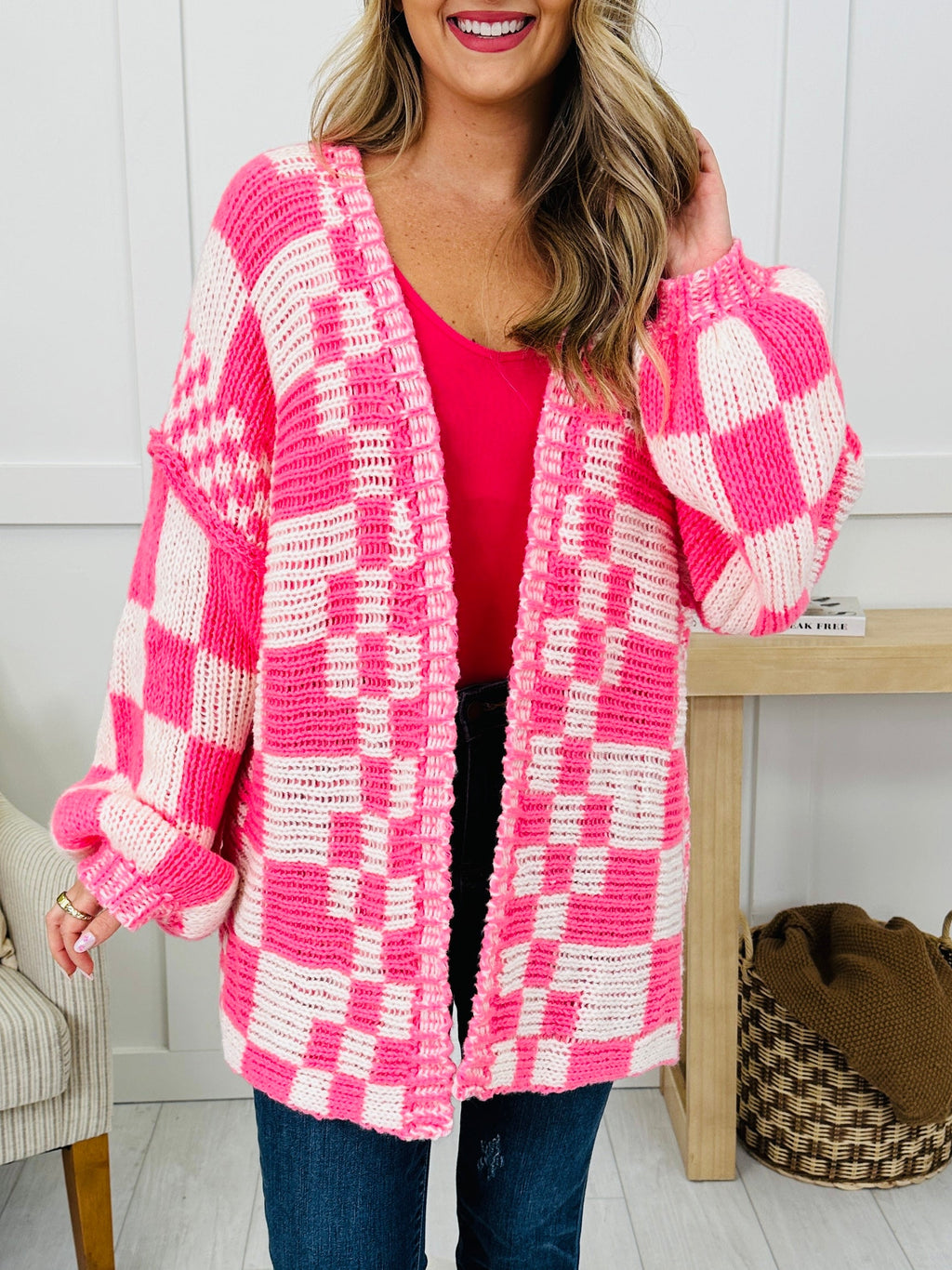 The Final Checkpoint Cardigan in Neon Pink Combo