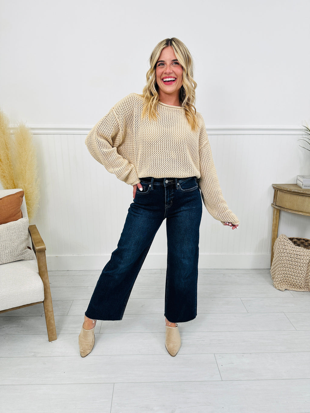 Fall Into Place Tummy Control Wide Leg Crop Jeans