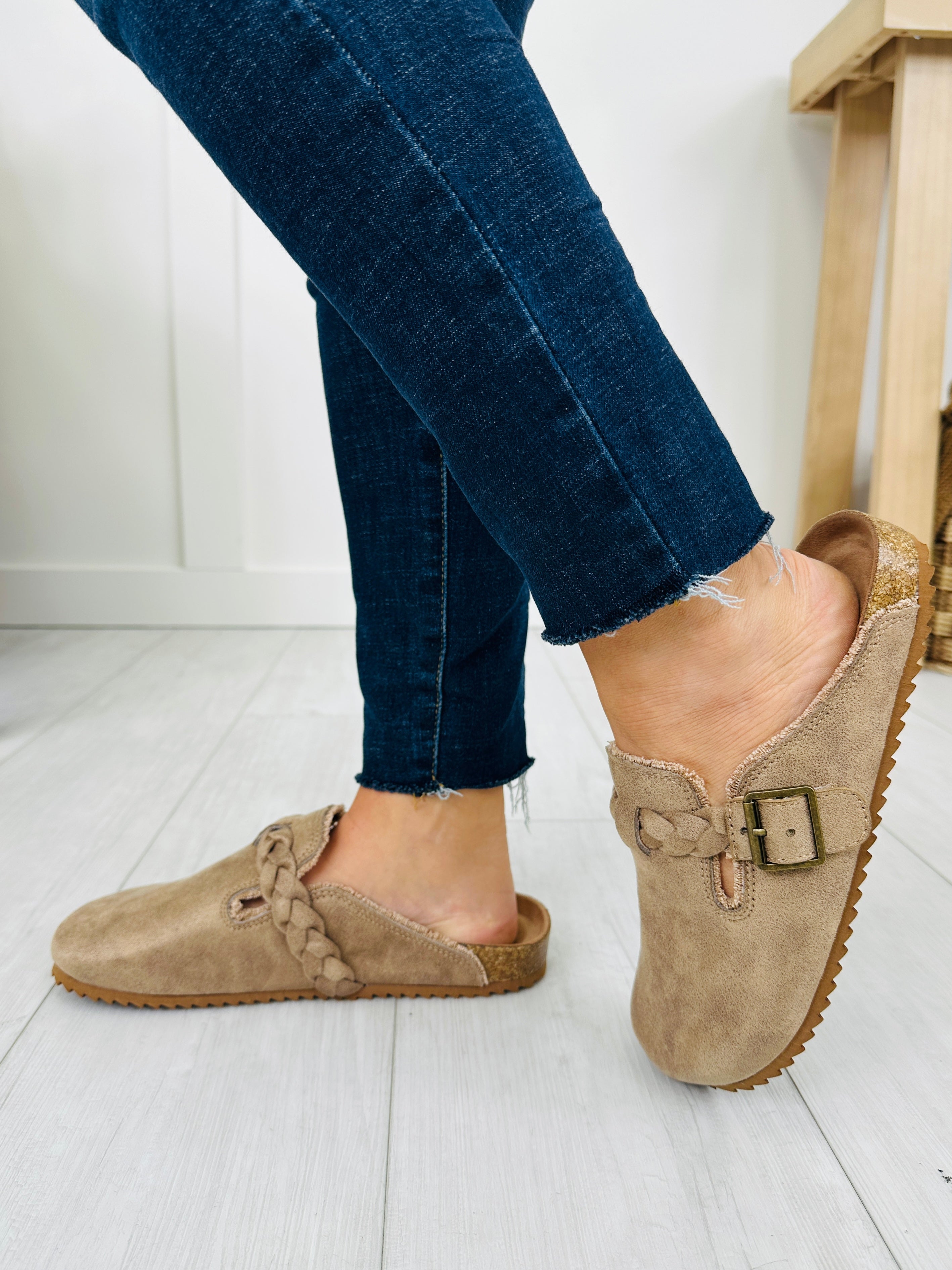 Buckle Blissed Clogs in Beige