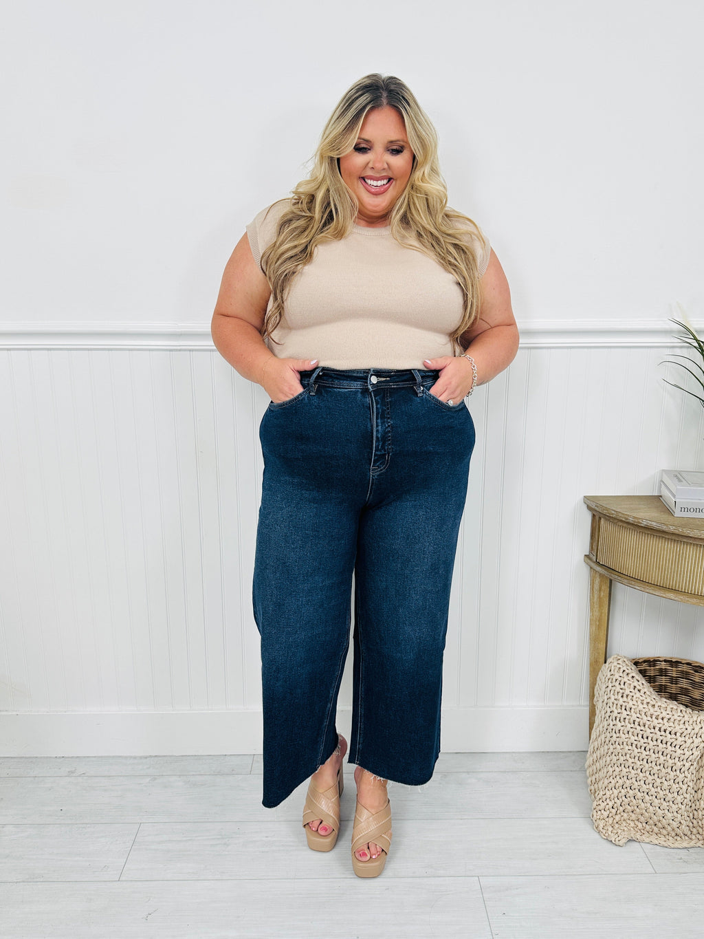 Fall Into Place Tummy Control Wide Leg Crop Jeans