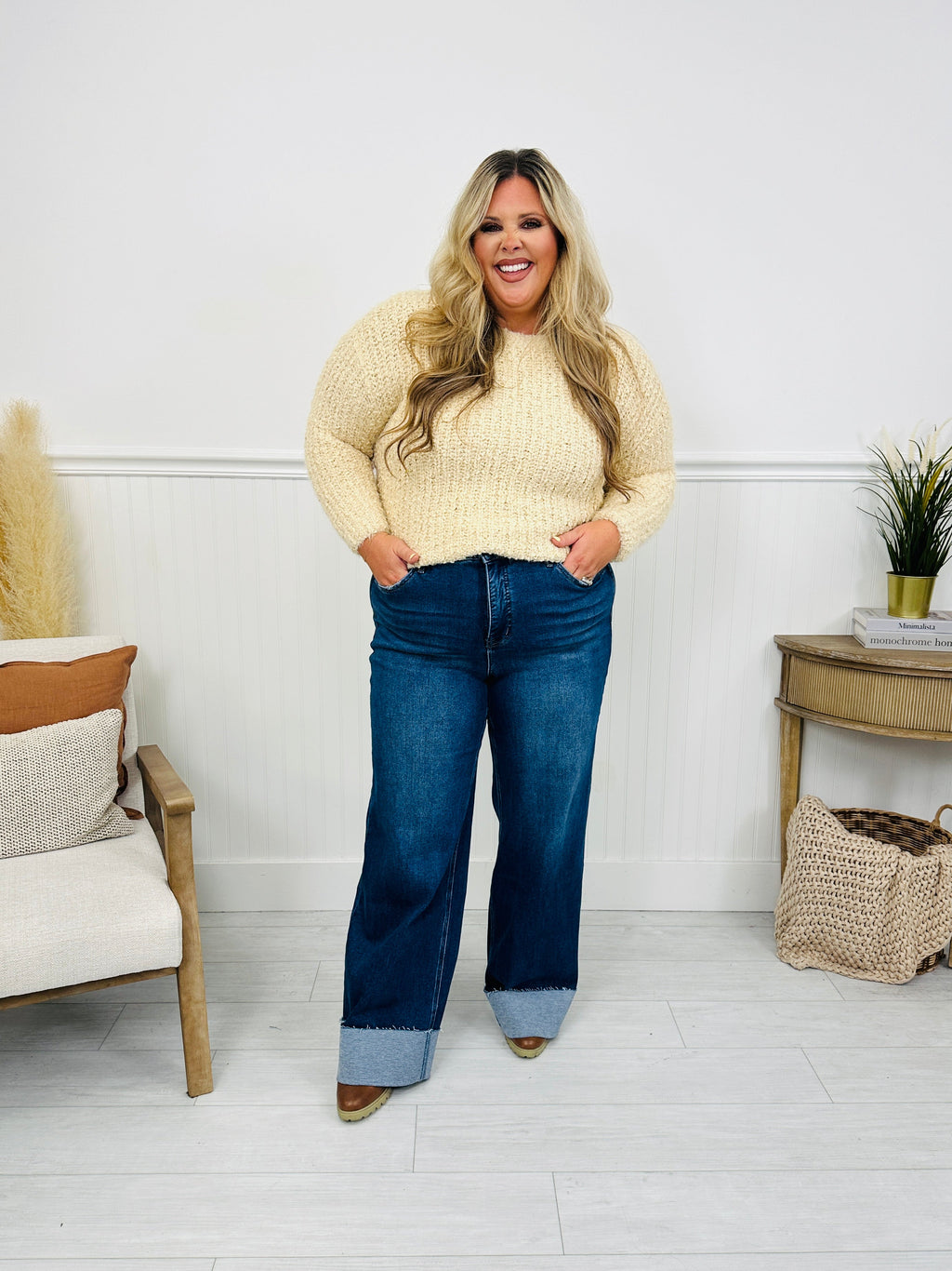 Follow The Trend Wide Leg Tummy Control Cuffed Jeans