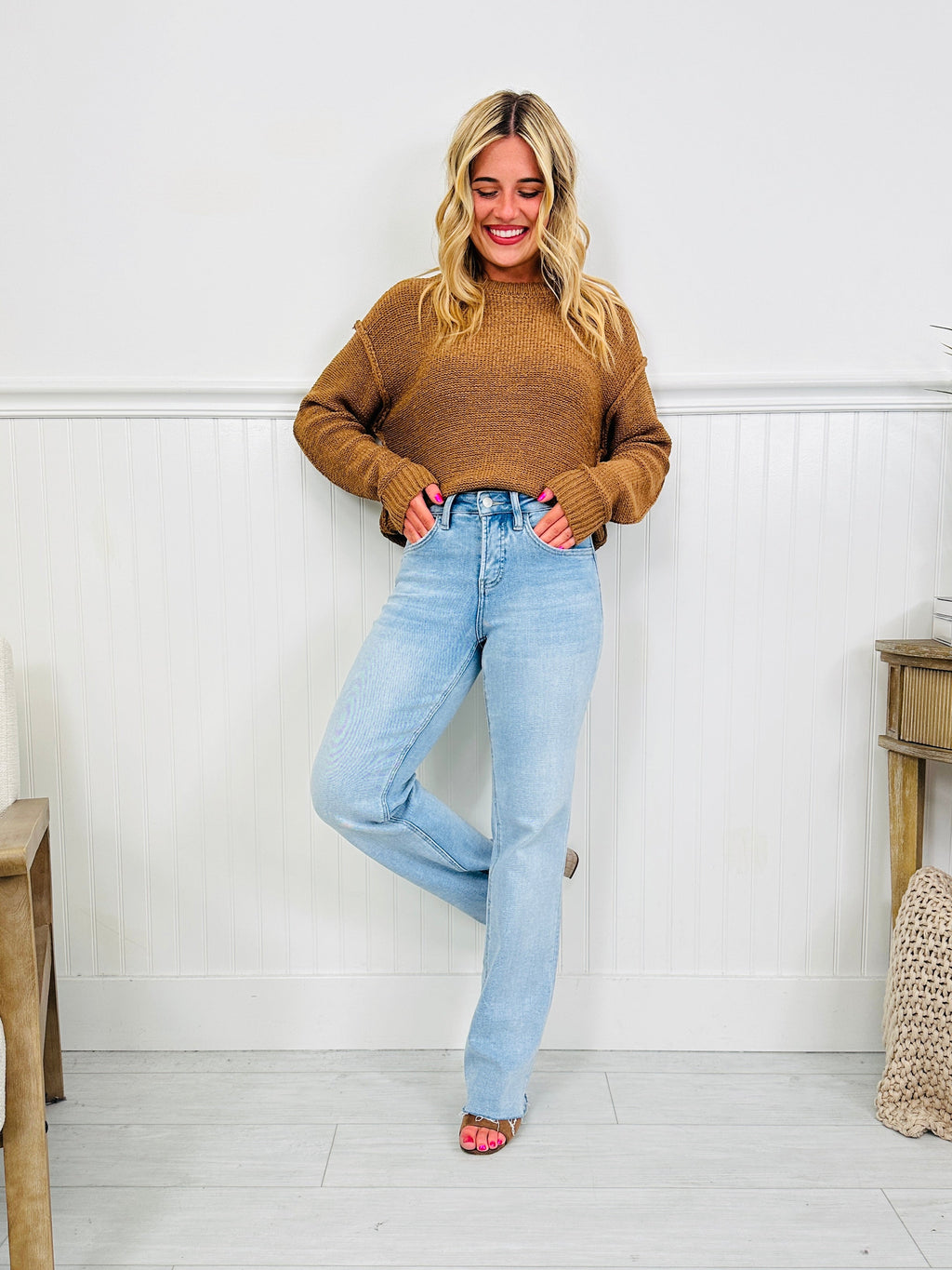 Feeling Brand New Slim Wide Leg Tummy Control Jeans