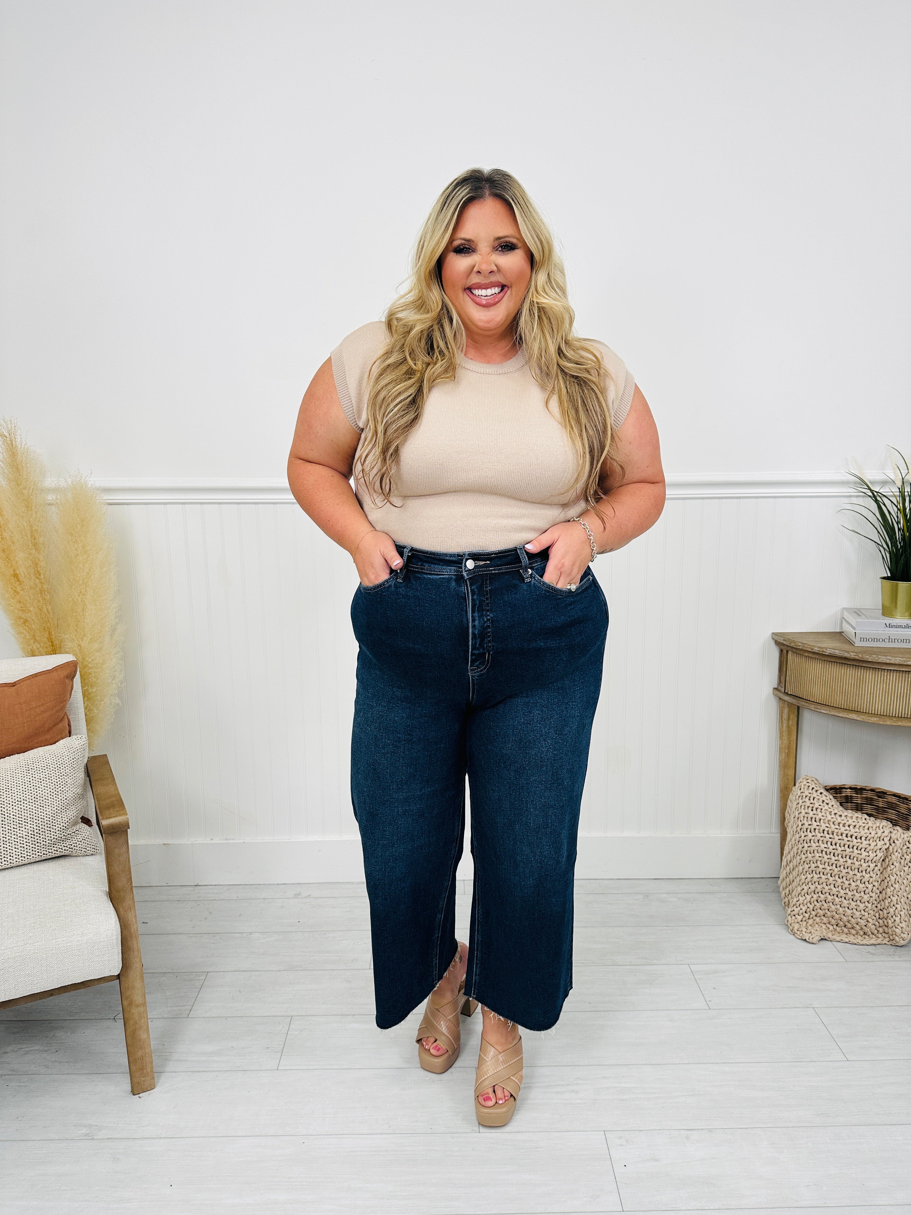 Fall Into Place Tummy Control Wide Leg Crop Jeans