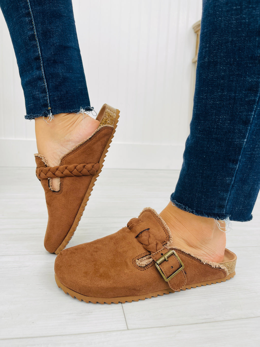 Buckle Blissed Clogs in Tan
