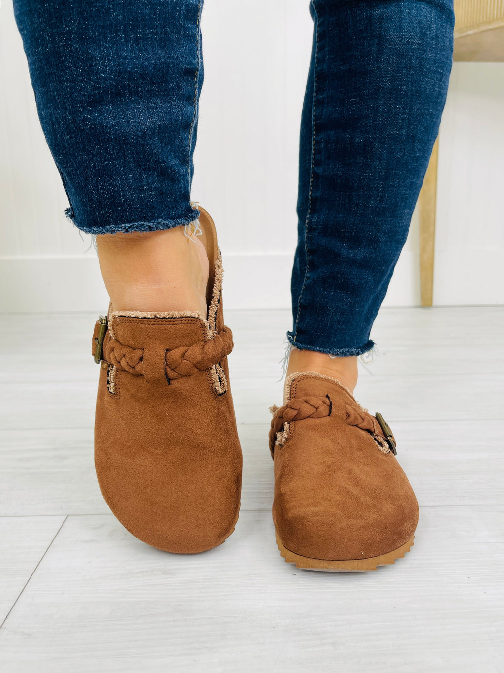 Buckle Blissed Clogs in Tan