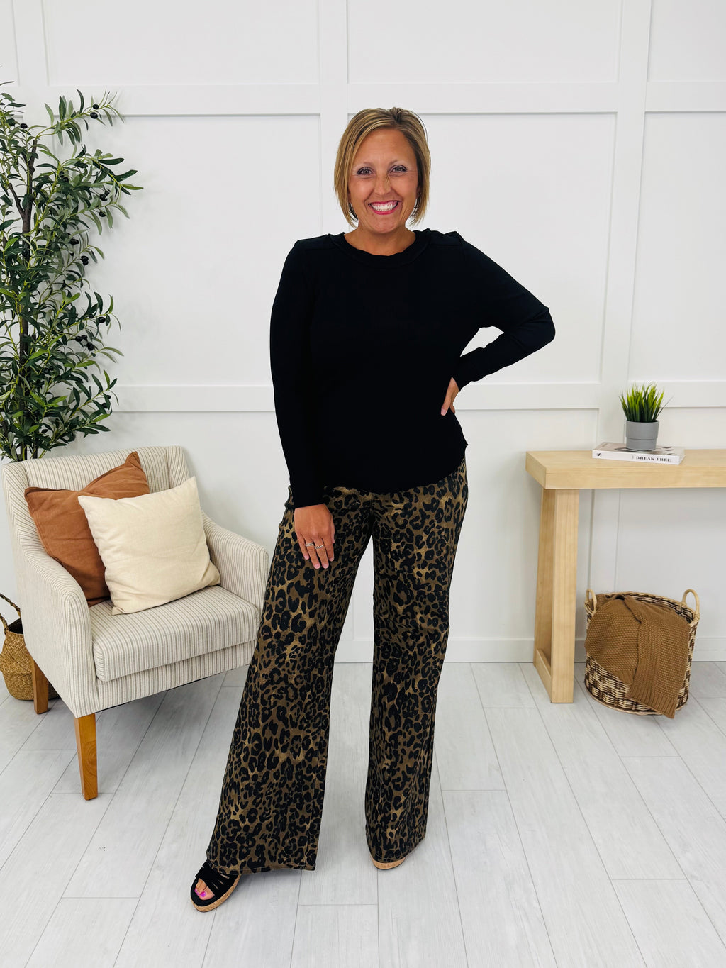 Judy Blue Walk On The Wild Side Retro Wide Leg Leopard Jeans