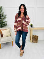 Gathered Stripes Cardigan in Wine Combo