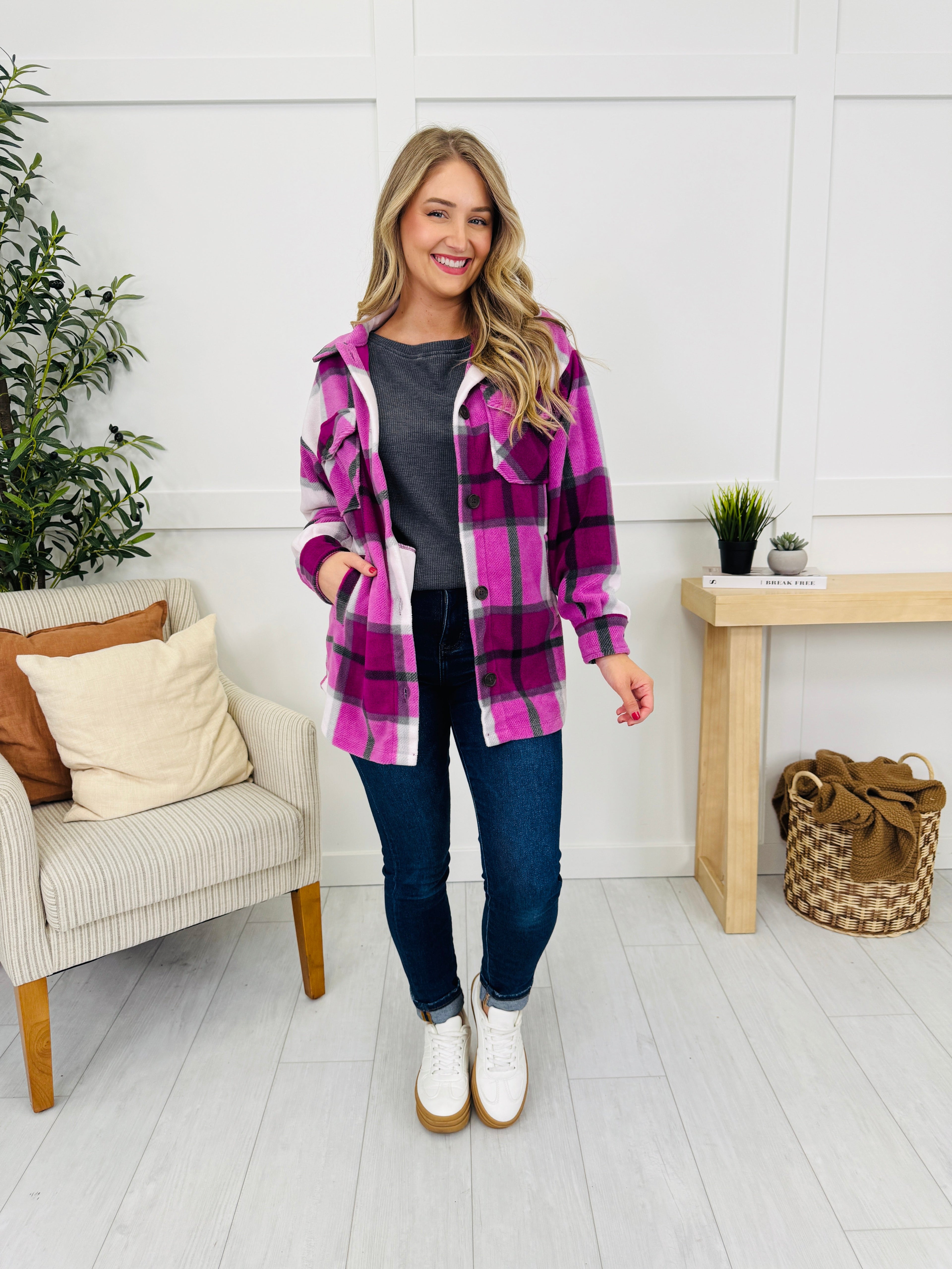 Rustic Runway Shacket in Lt Plum