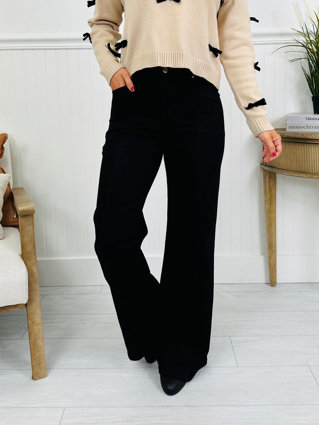 Judy Blue Walk on the Wide Side Retro Wide Leg Black Denim