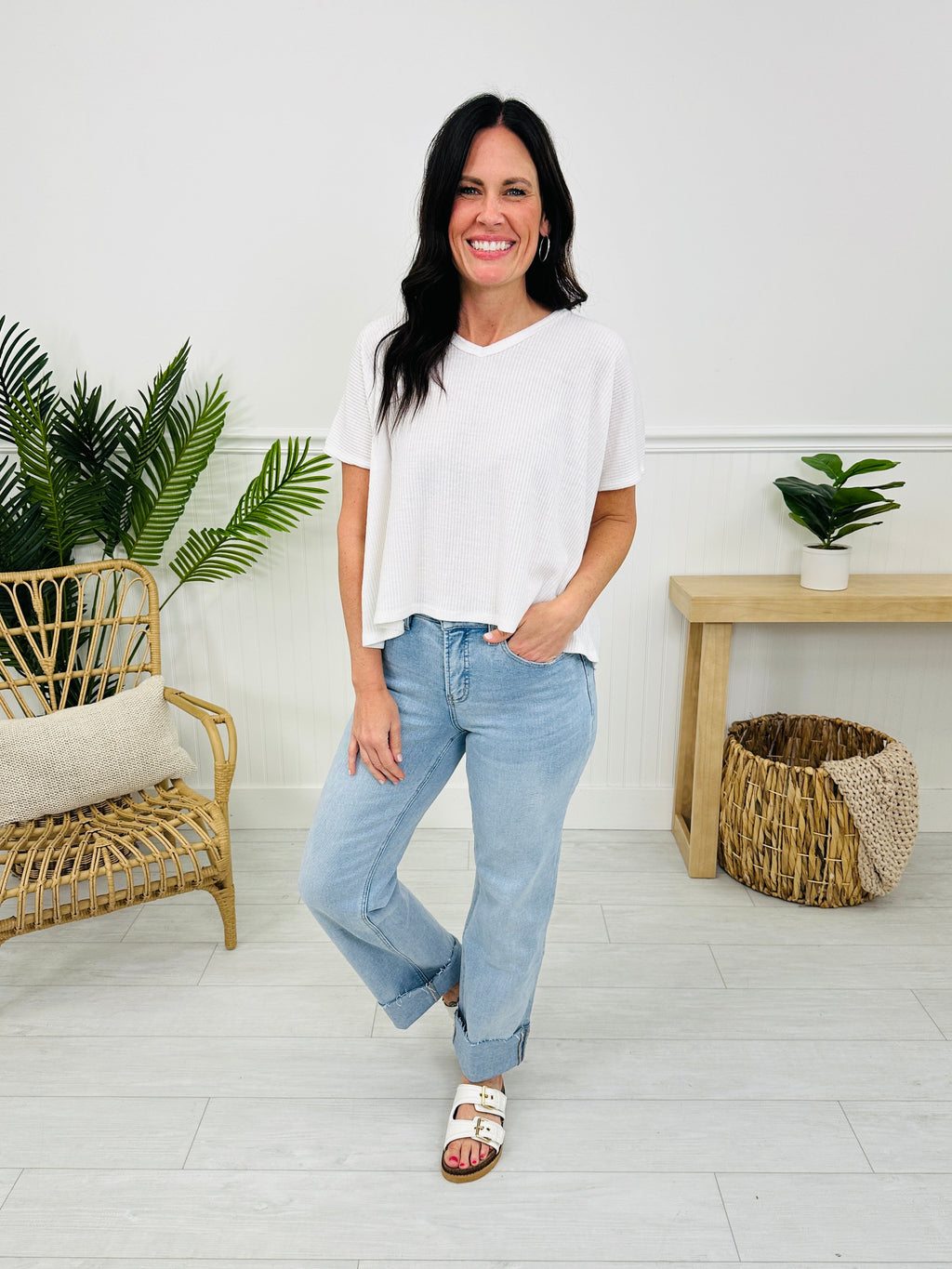 Feeling Brand New Slim Wide Leg Tummy Control Jeans