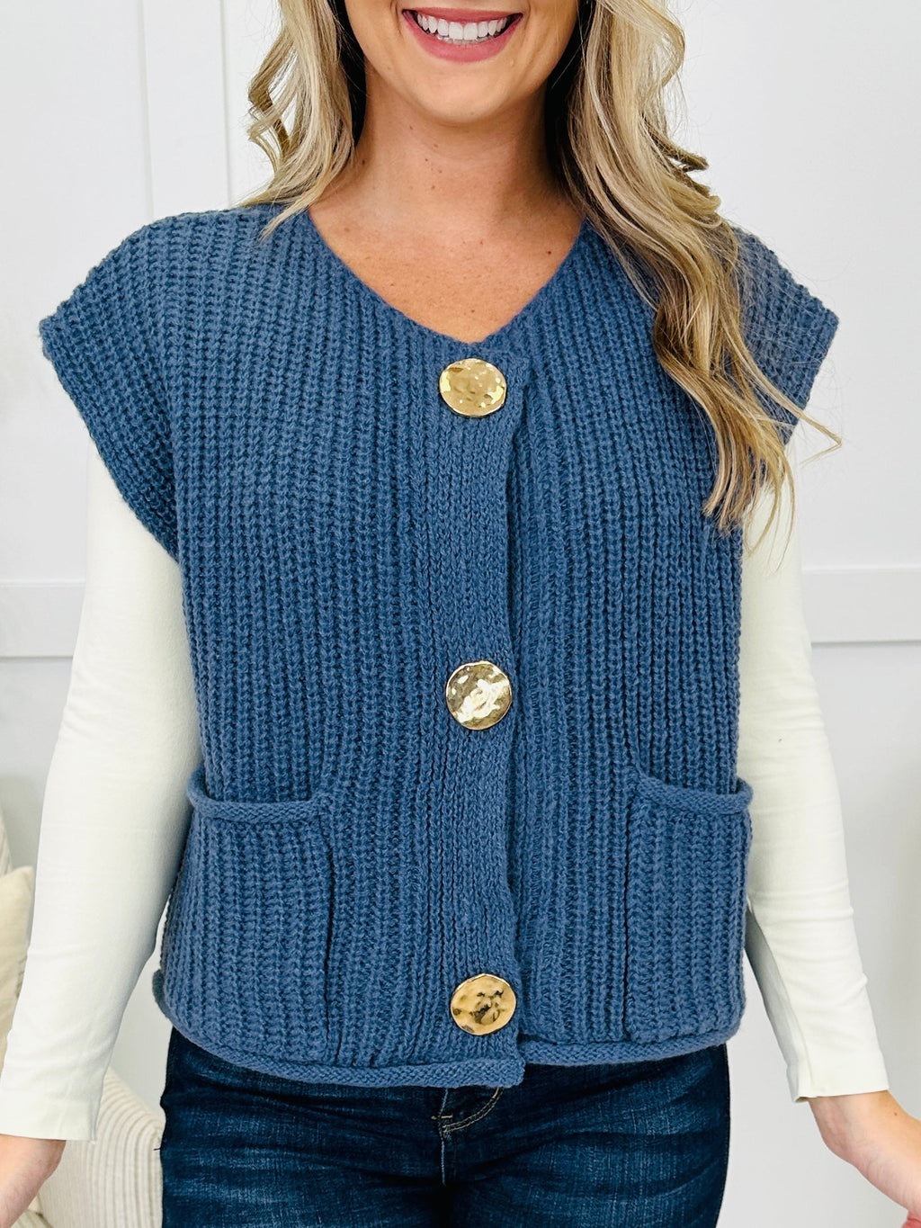 Held By The Thread Vest in Midnight Blue