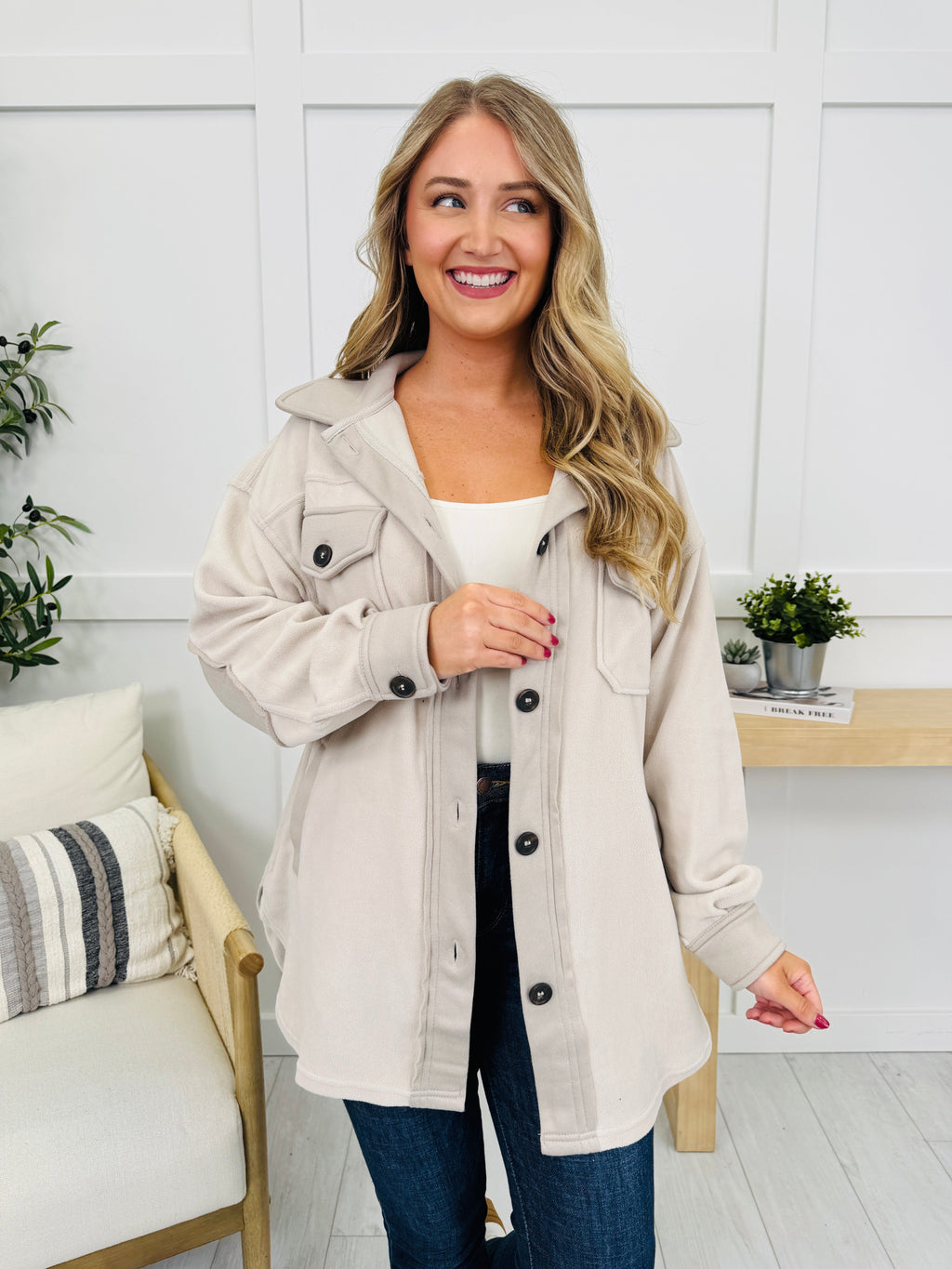 Breezy Commute Shacket in Sand Beige