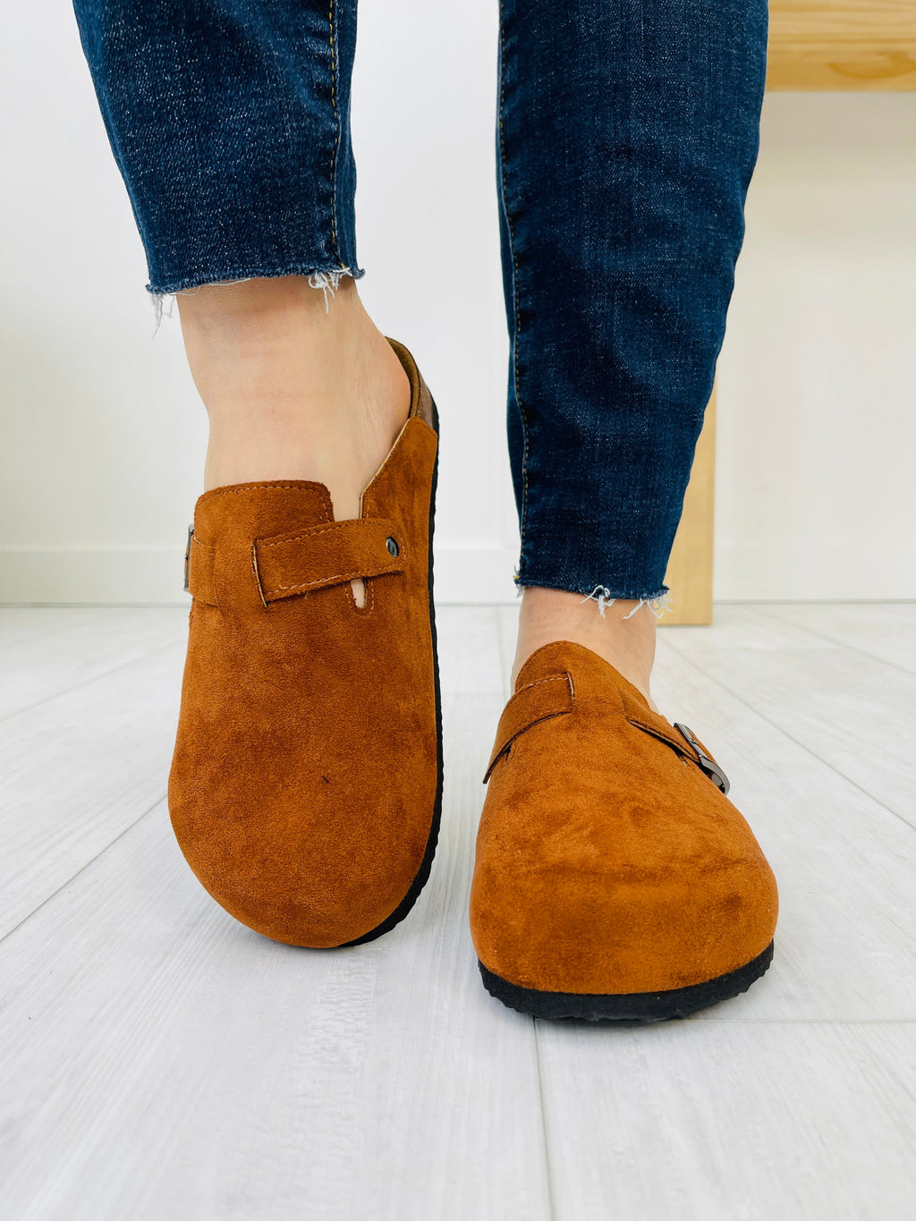 Buckle And Stroll Clogs In Whiskey Suede