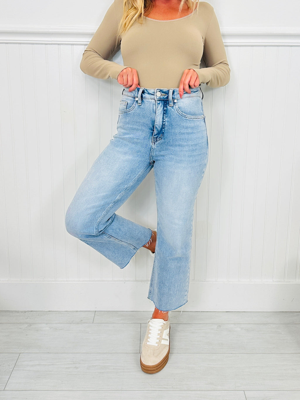 Along For The Ride Wide Leg Cropped Jeans With Tummy Control