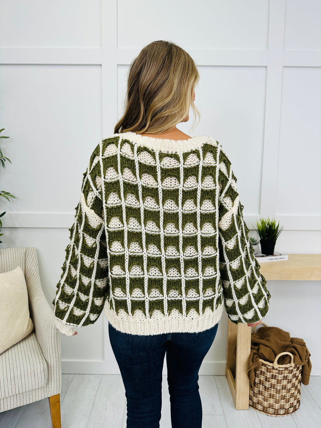 Frosted Grid Sweater in Olive