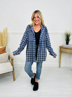 Falling for Flannel Hooded Shacket in Blue