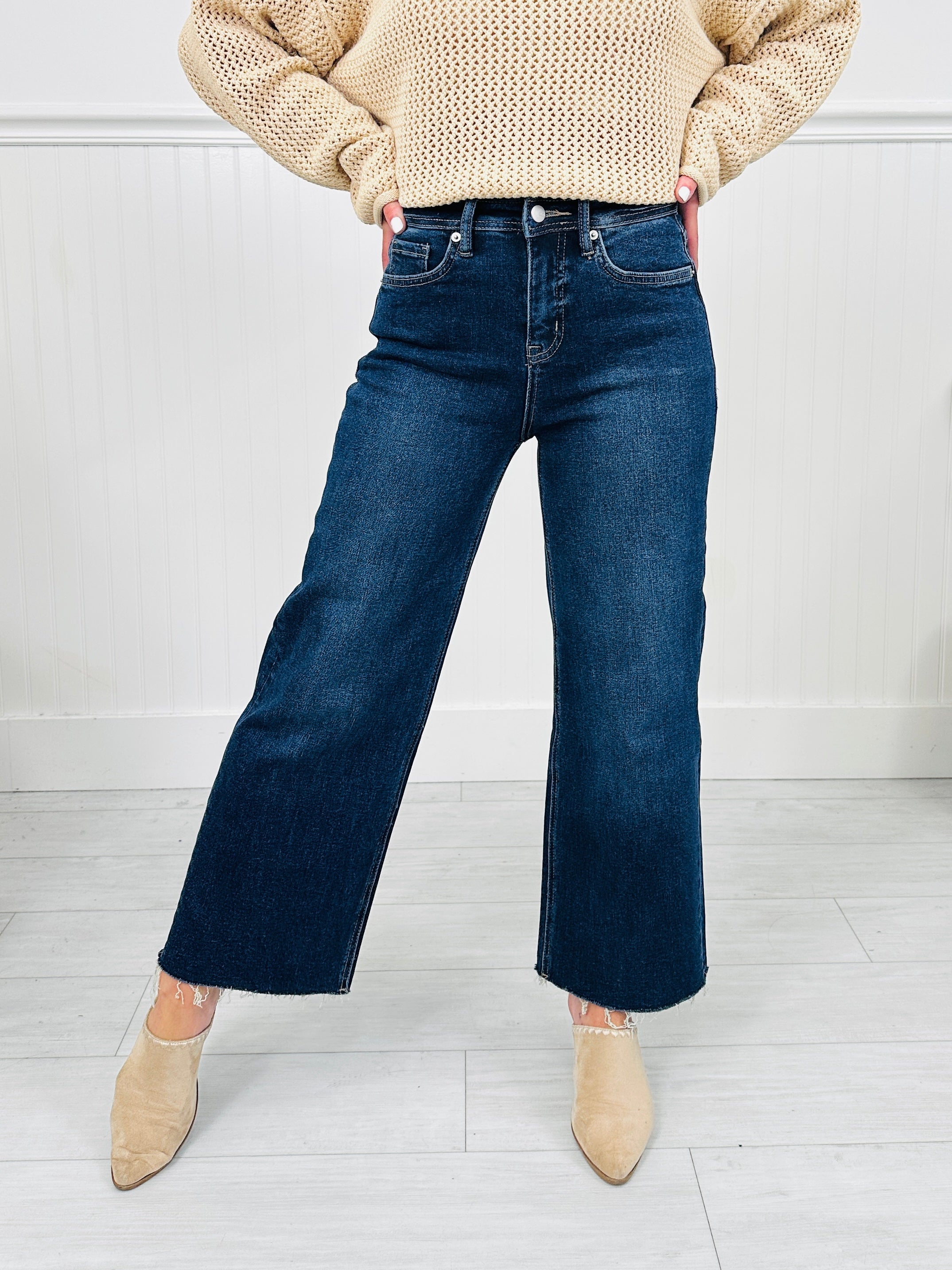 Fall Into Place Tummy Control Wide Leg Crop Jeans