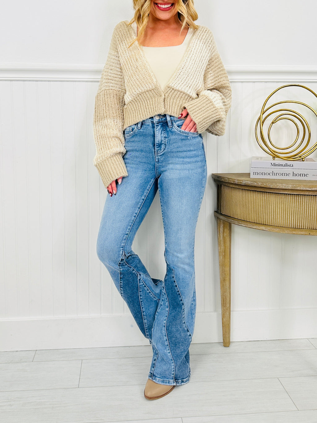 Two Tone Trend Tummy Control Flare Jeans