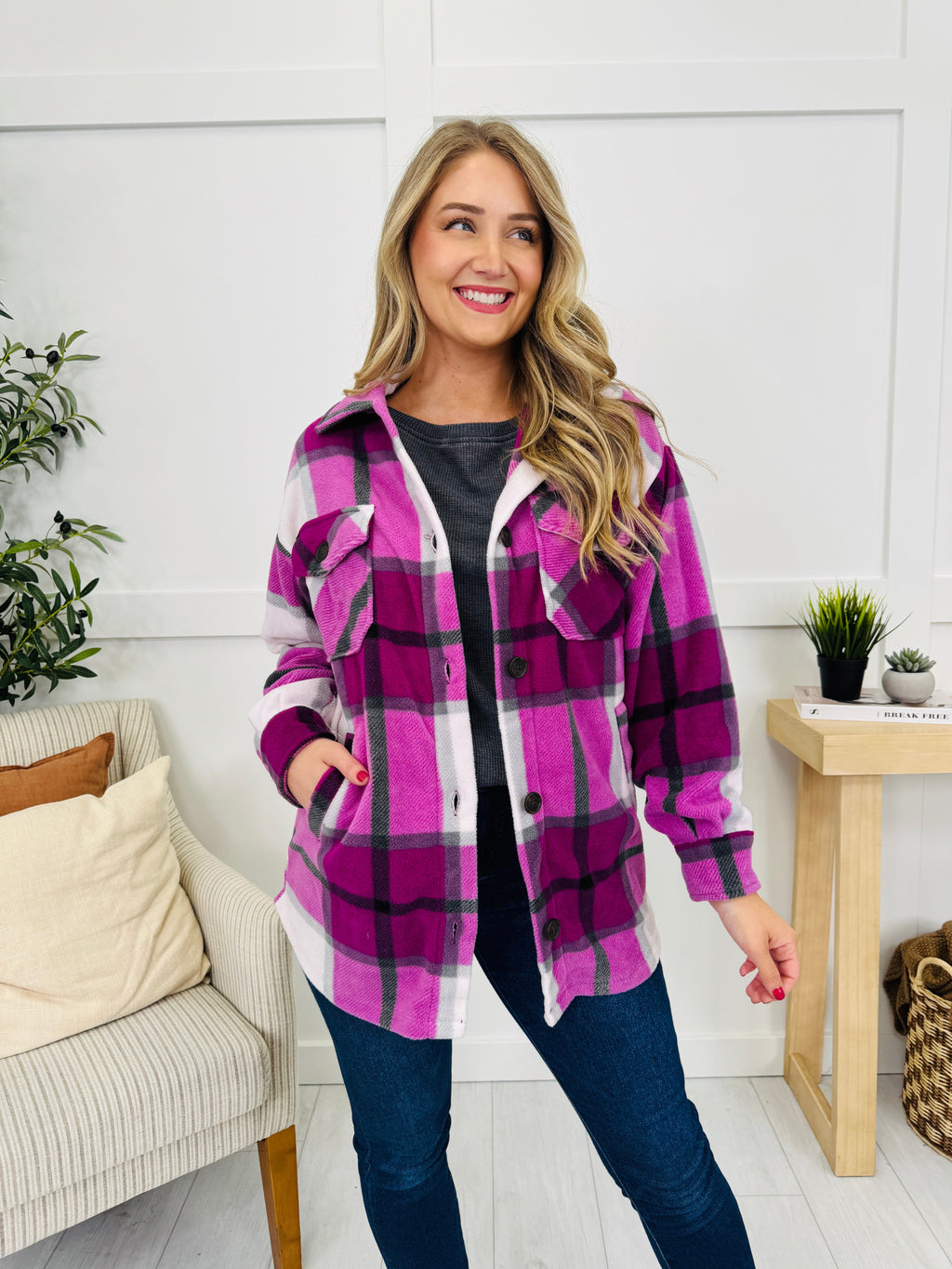 Rustic Runway Shacket in Lt Plum