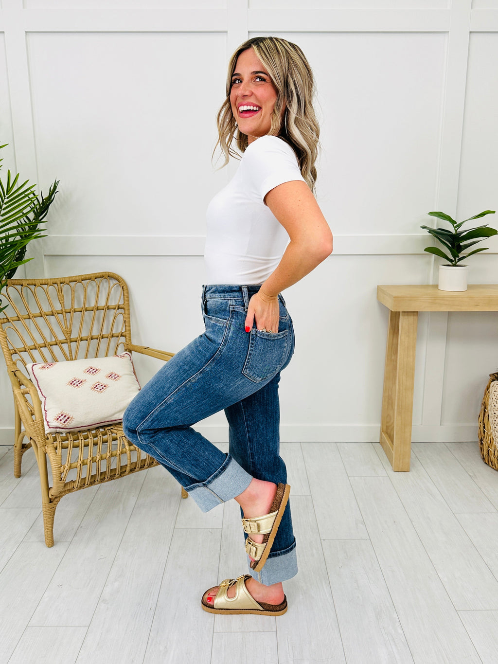 Change Your Tune Tummy Control Cropped Slim Wide Leg Jeans