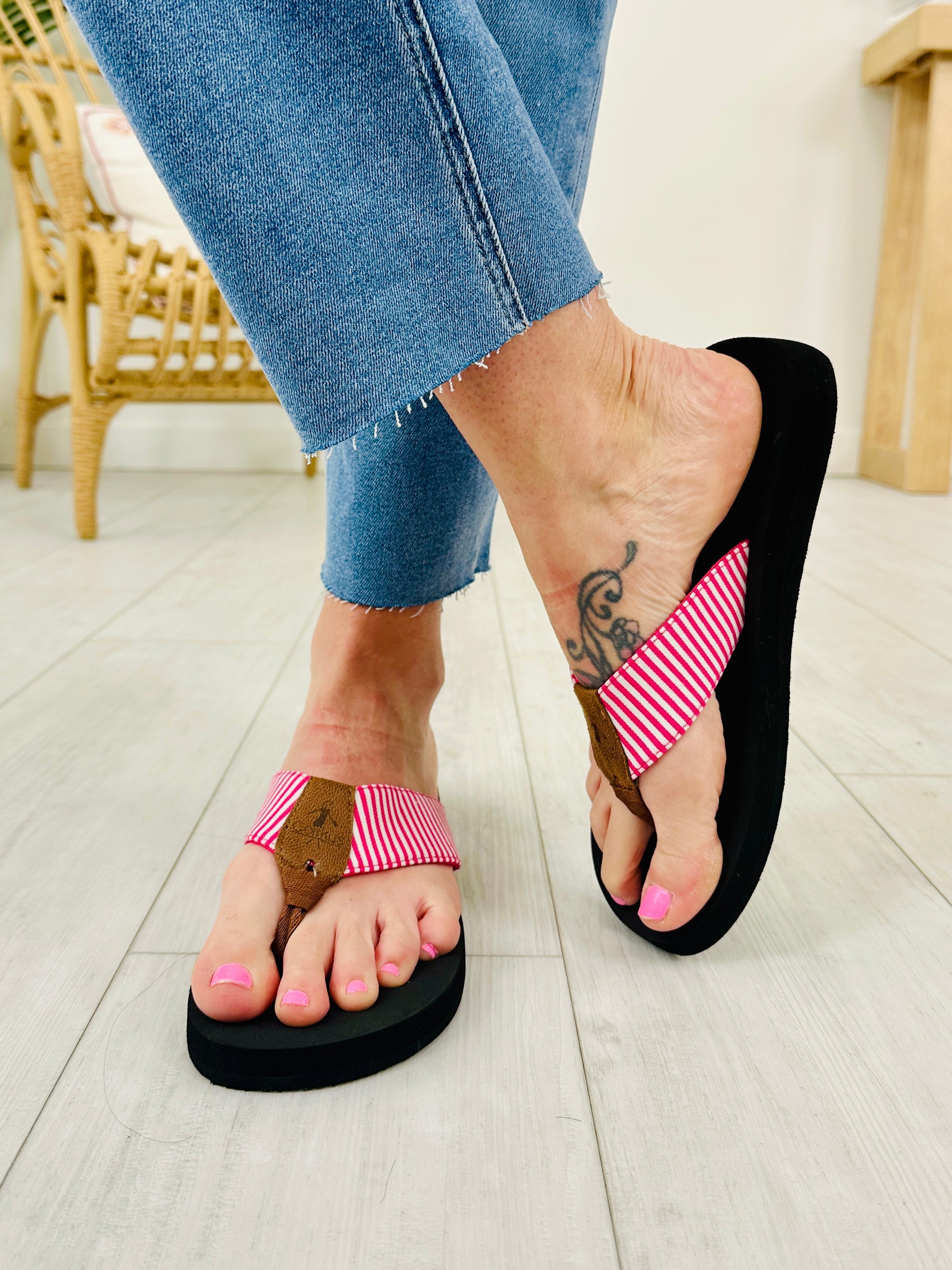 Sea The Stripes Flip Flops in Pink