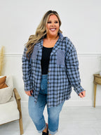 Falling for Flannel Hooded Shacket in Blue