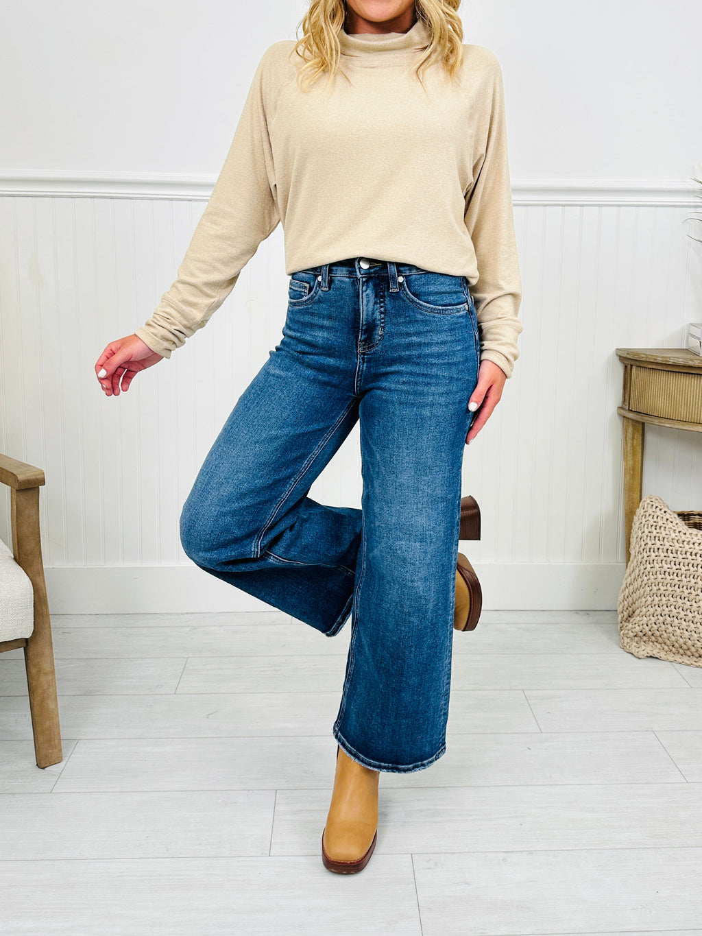 Fall After All Tummy Control Wide Leg Cropped Jeans