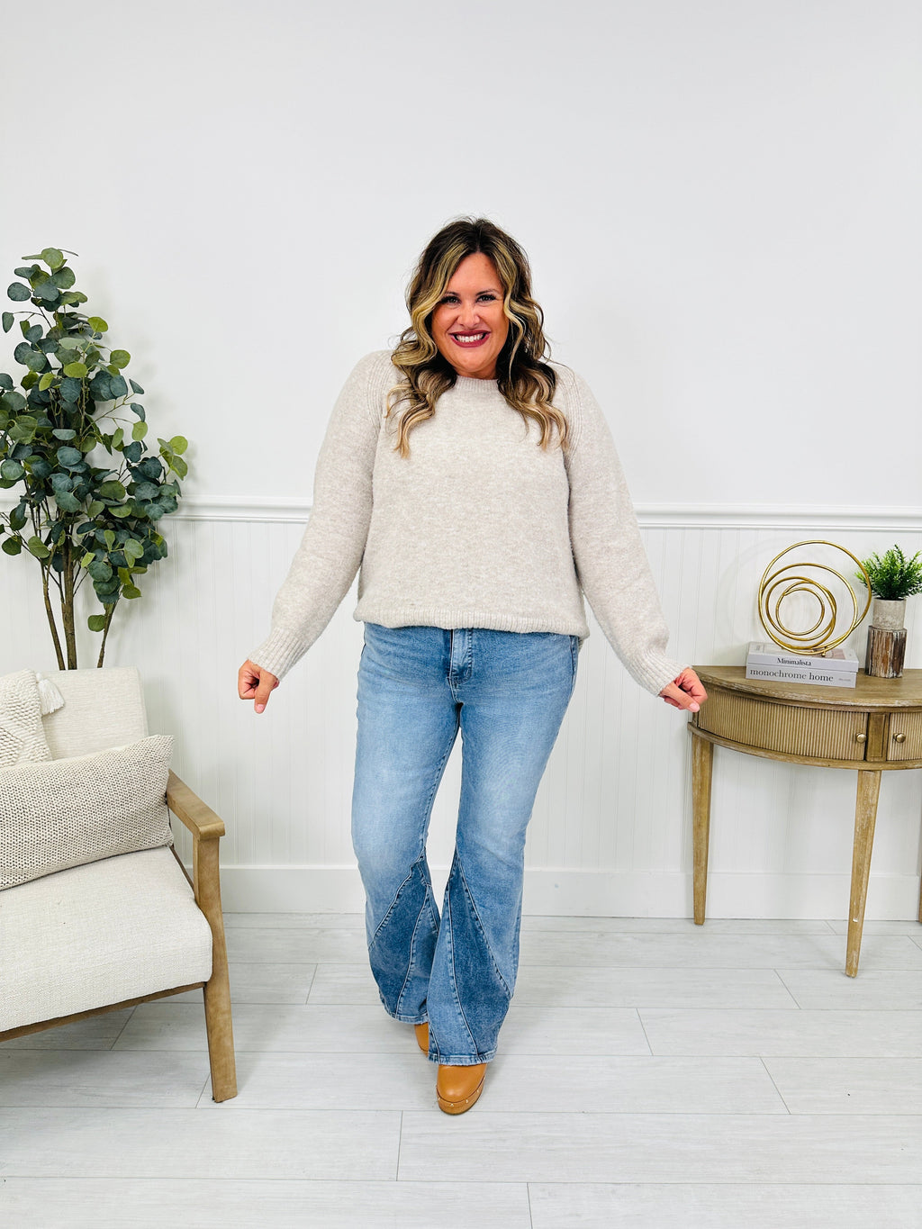 Two Tone Trend Tummy Control Flare Jeans