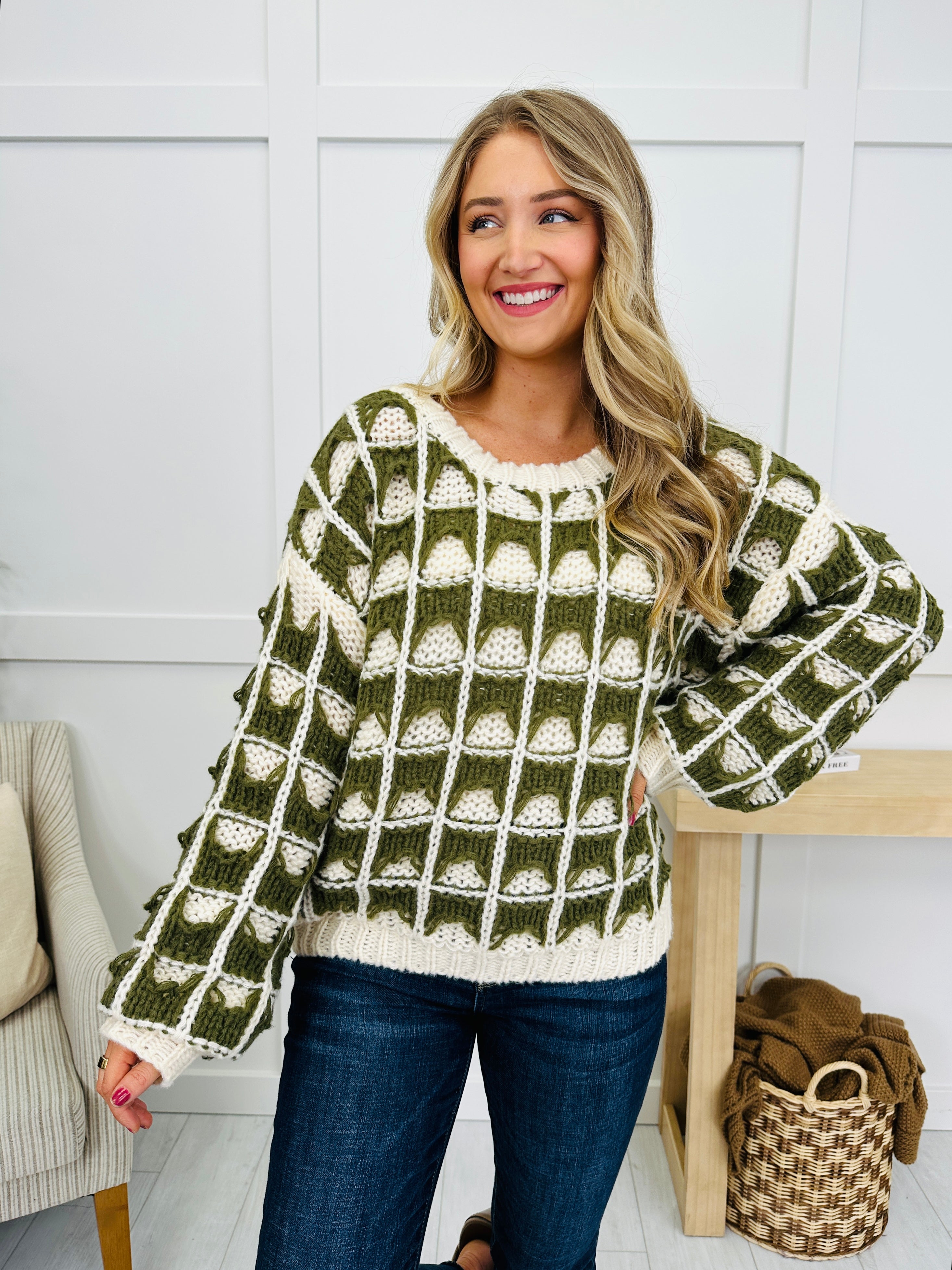 Frosted Grid Sweater in Olive