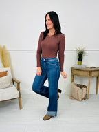 Follow The Trend Wide Leg Tummy Control Cuffed Jeans