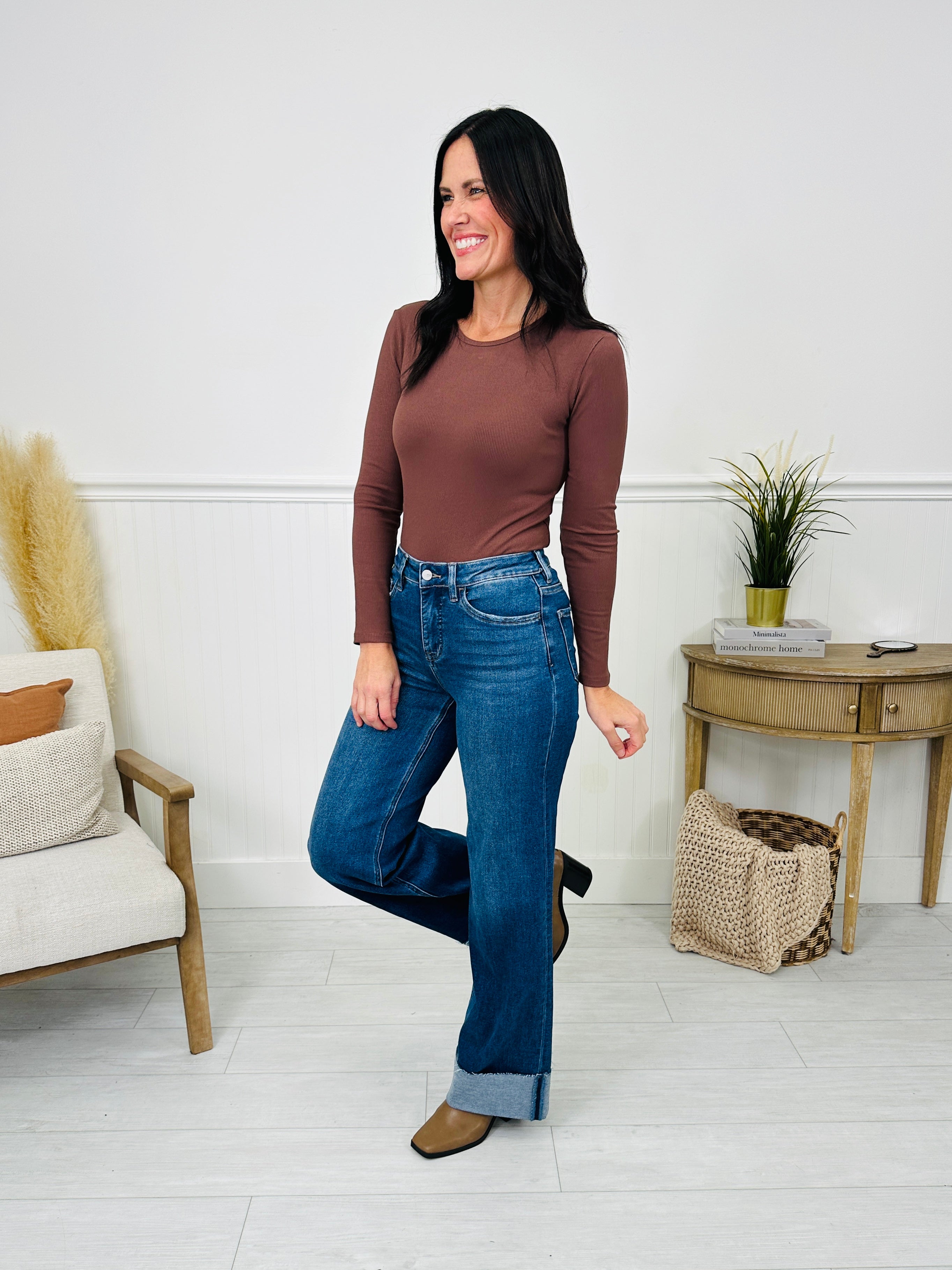 Follow The Trend Wide Leg Tummy Control Cuffed Jeans