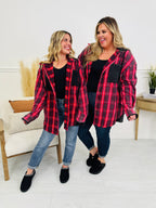Falling For Flannel Hooded Shacket in Red