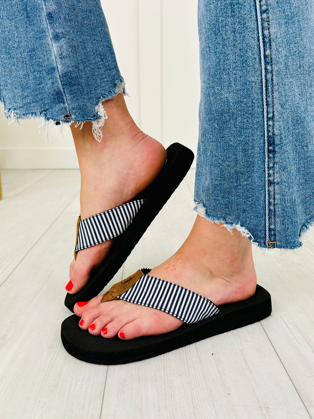 Sea The Stripes Flip Flops in Navy