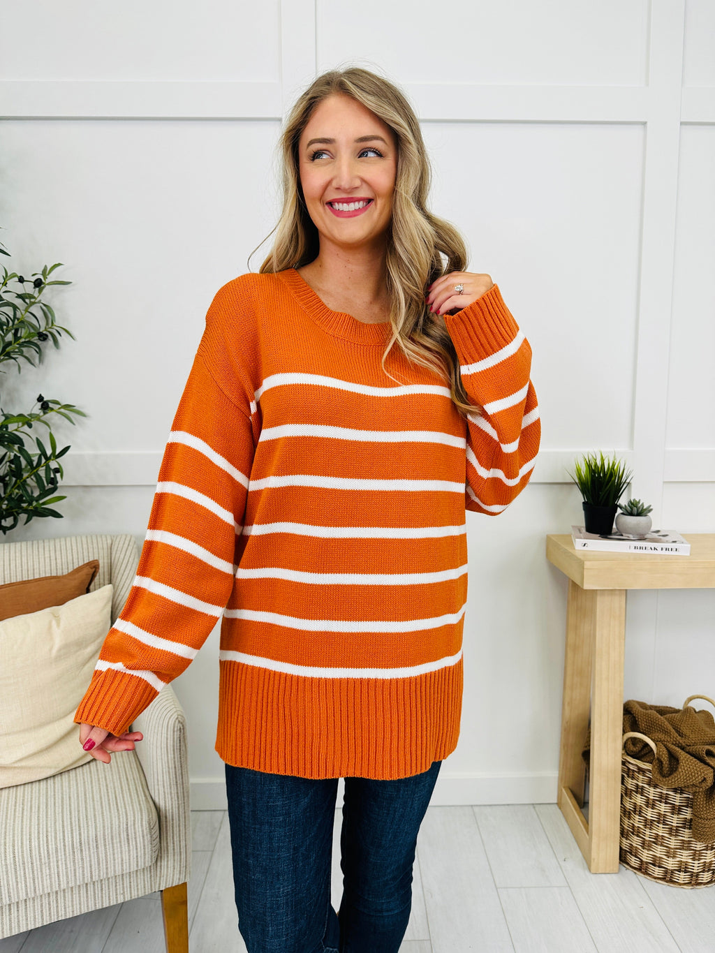 Falling Into Pattern Sweater in Rust