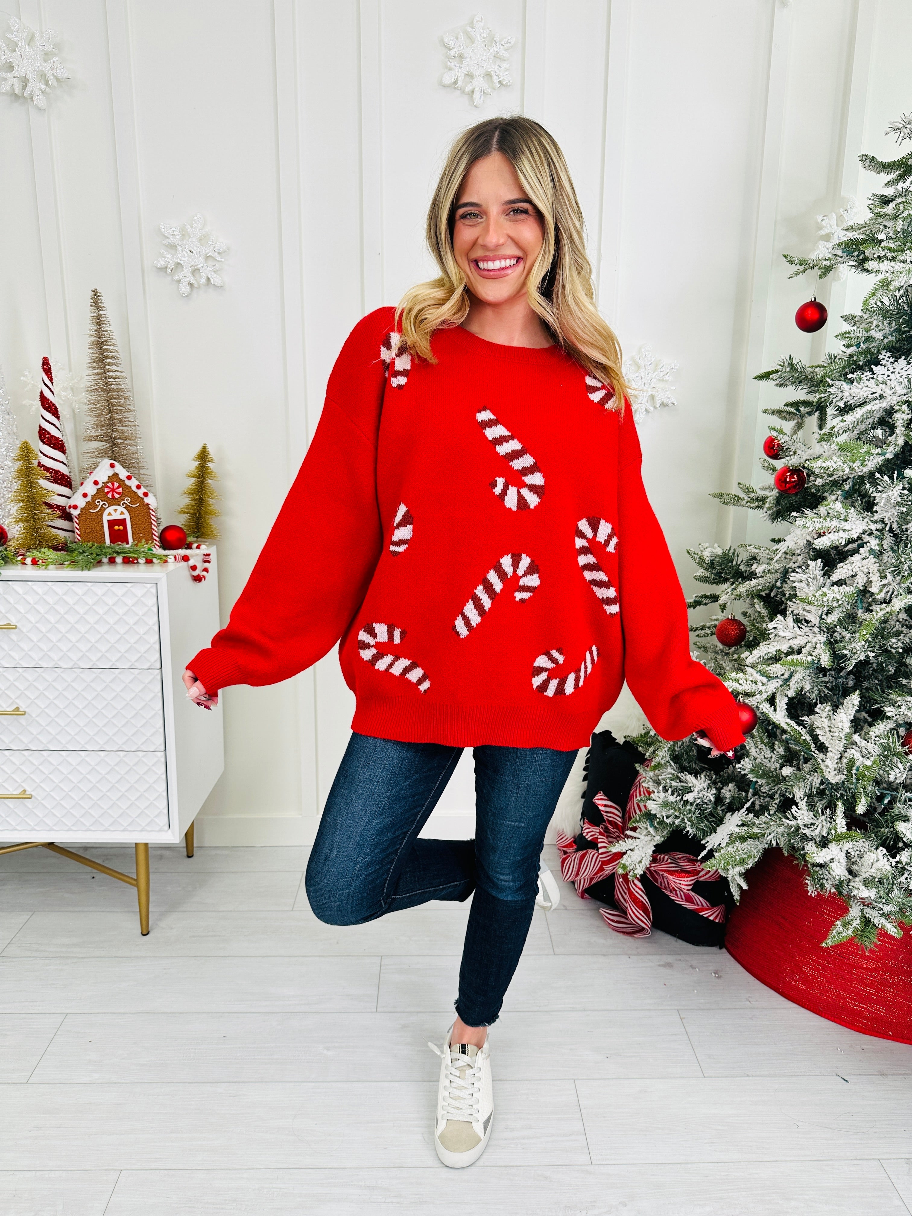 Candy Cane Cutie Sweater In Multiple Colors