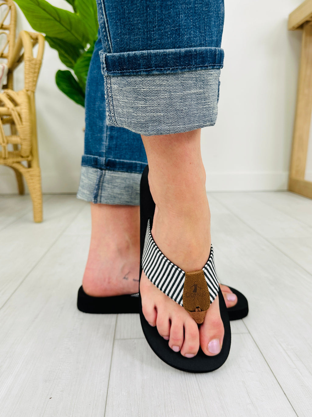 Sea The Stripes Flip Flops in Black