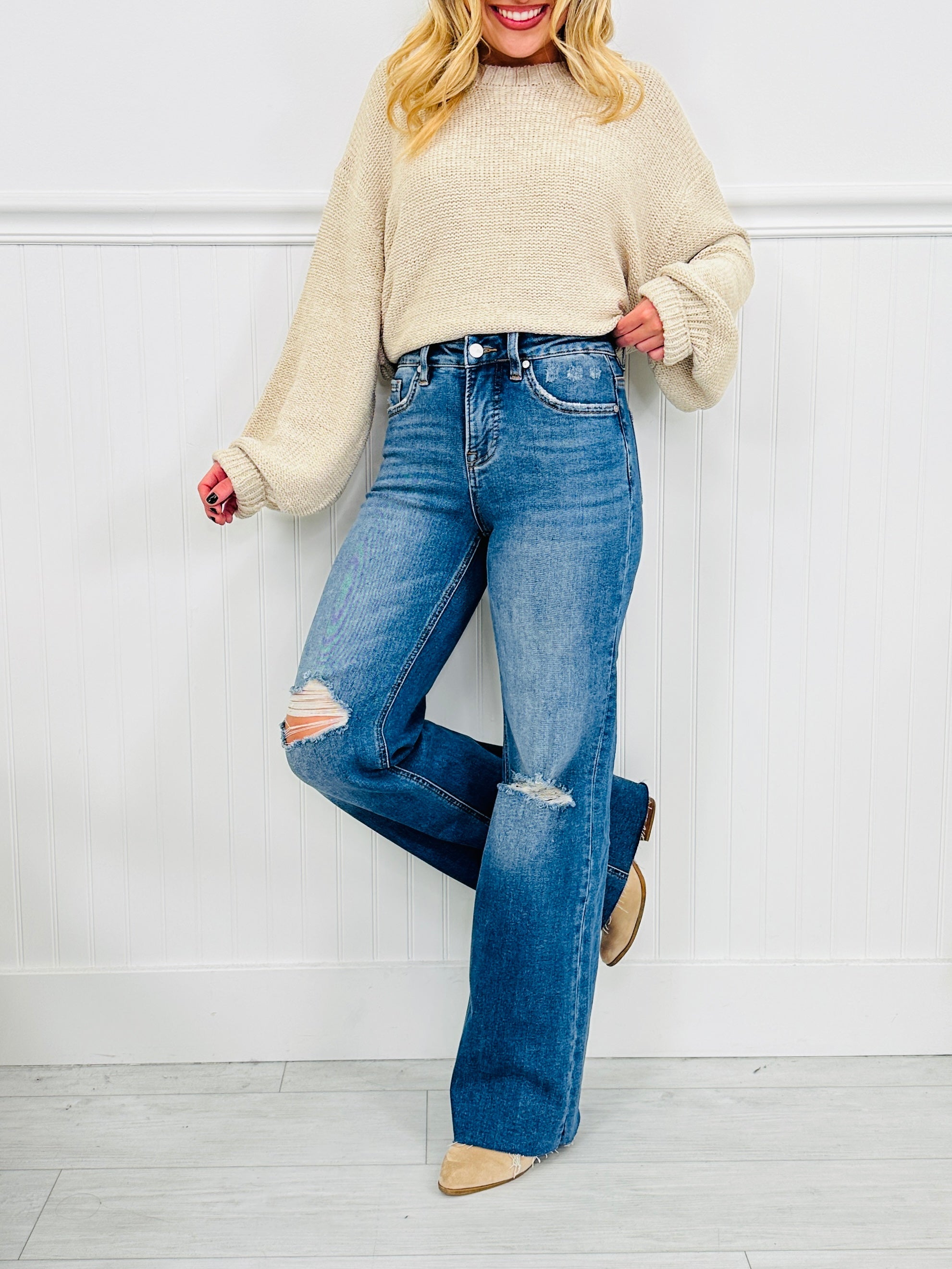 By Your Side Wide Leg Tummy Control Jeans